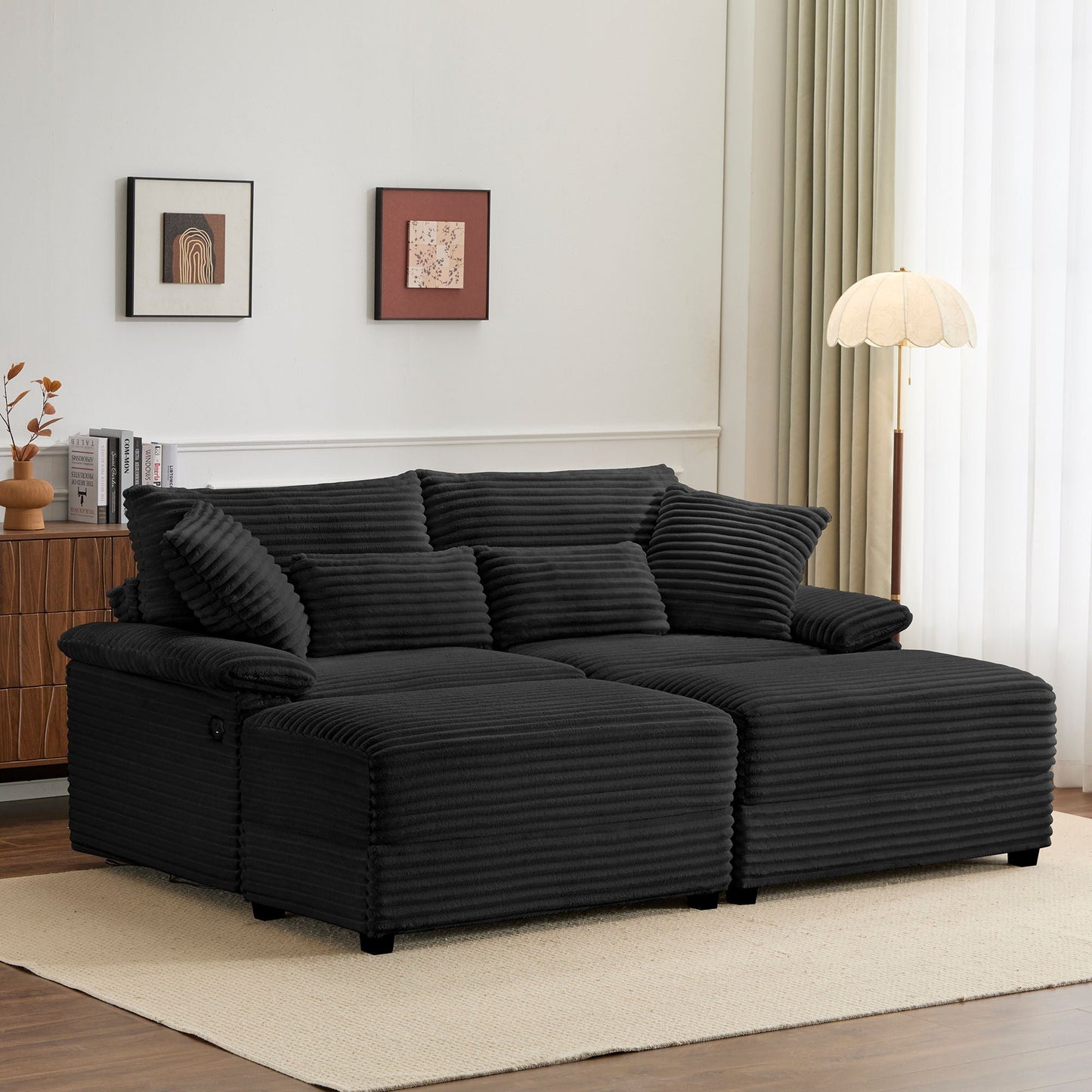 Double Chaise Lounge Set With Reversible Storage Ottomans, USB Port - Snoozhouse