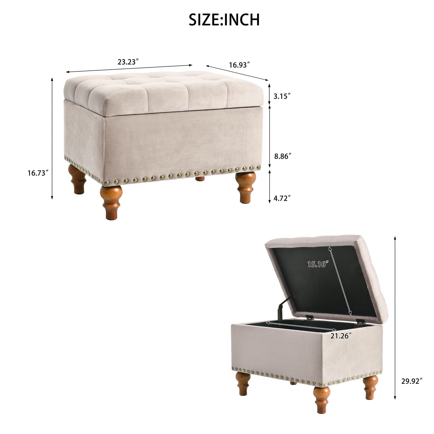 Upholstered Ottoman With Storage And Rivet Trim Home Essentials