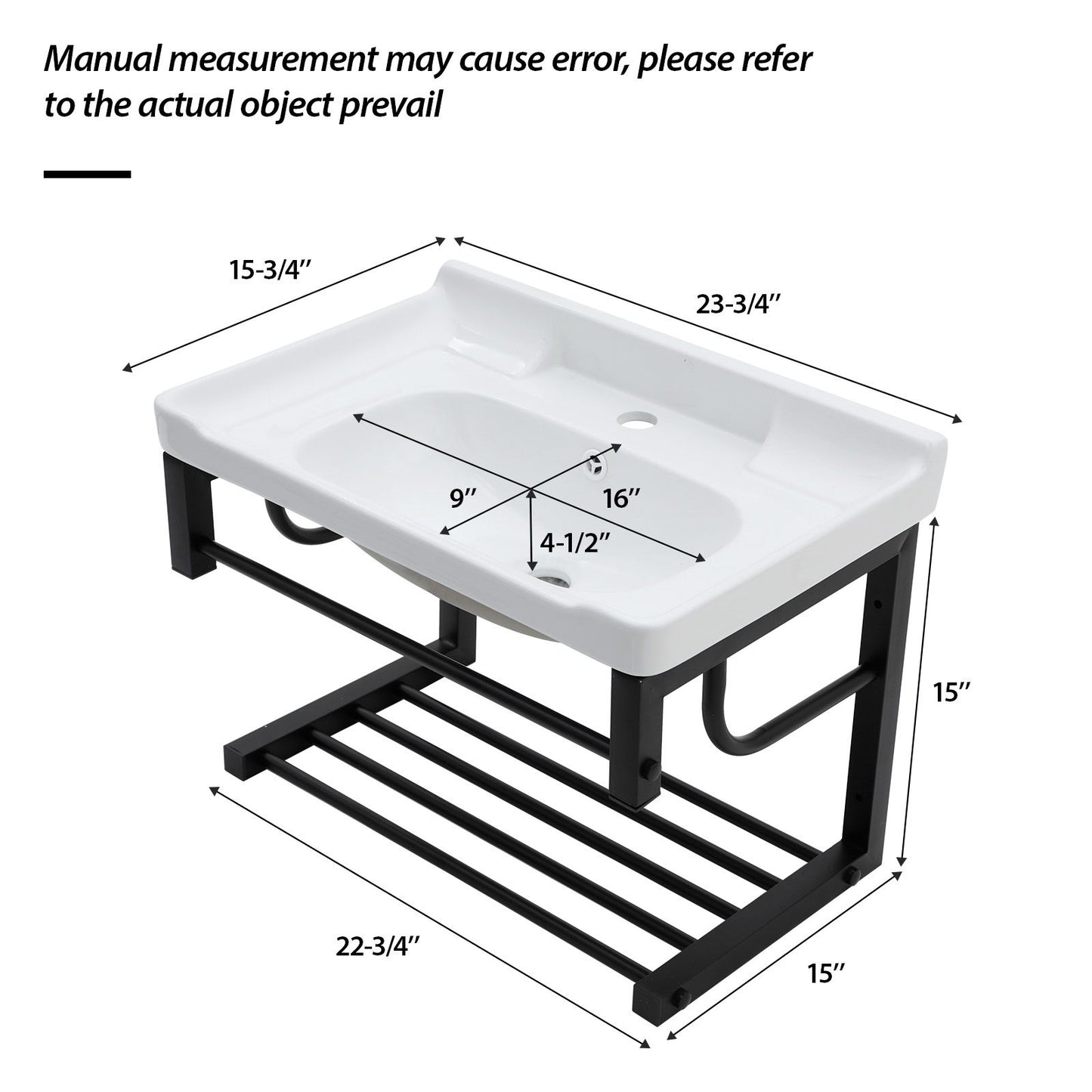 Wall Mounted Rectangular Bathroom Sink With Towel Bar & Overflow - White Home Essentials