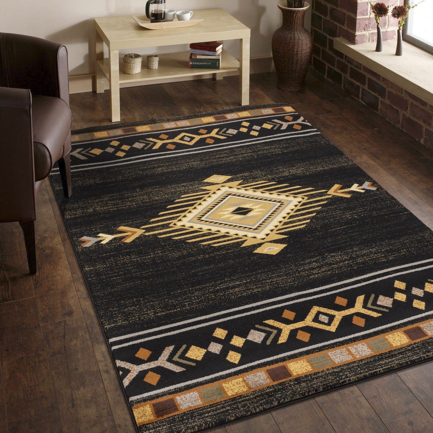 Tribes - 2'7" X 7'3" Southwest Area Rug Polypropylene - Black Icona Home Decor