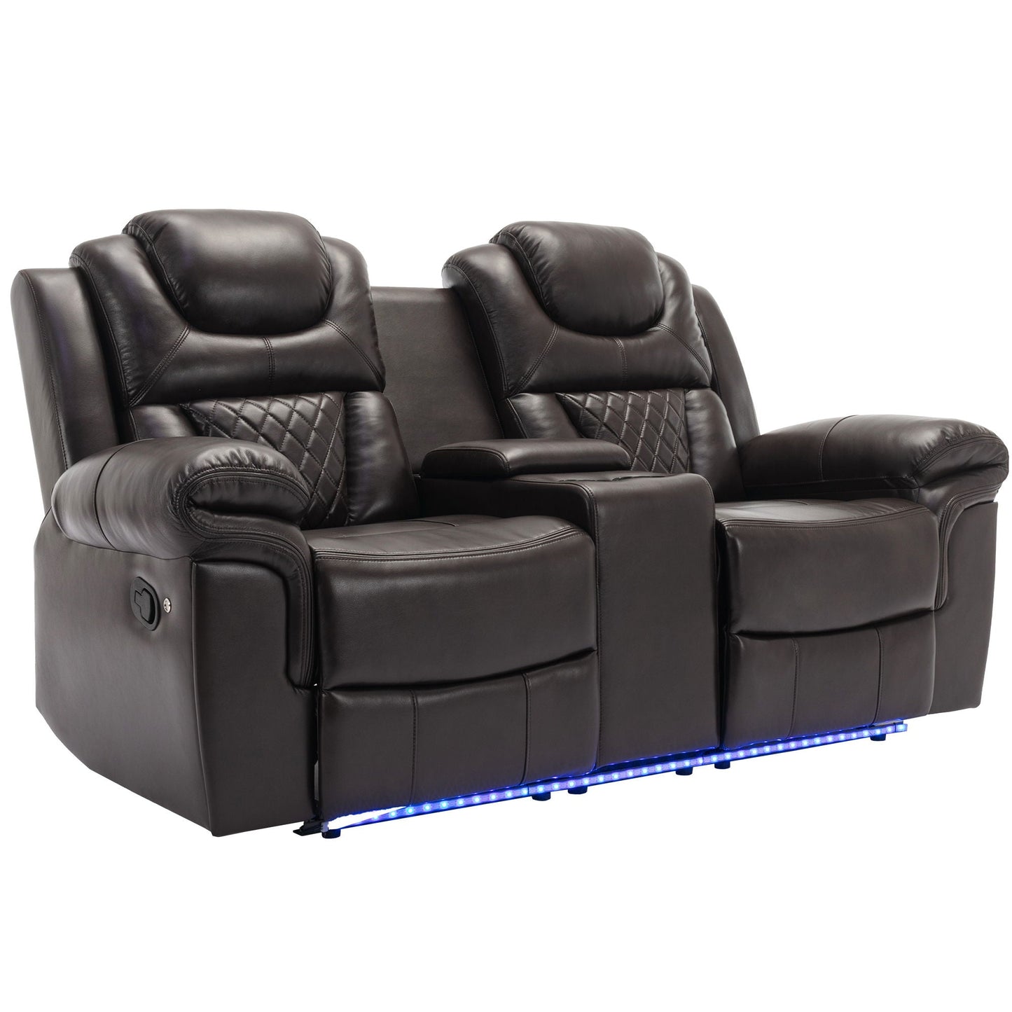 Home Theater Seating Manual Recliner Loveseat With Hide-Away Storage, Cup Holders And Led Light Strip For Living Room Hearth and Haven