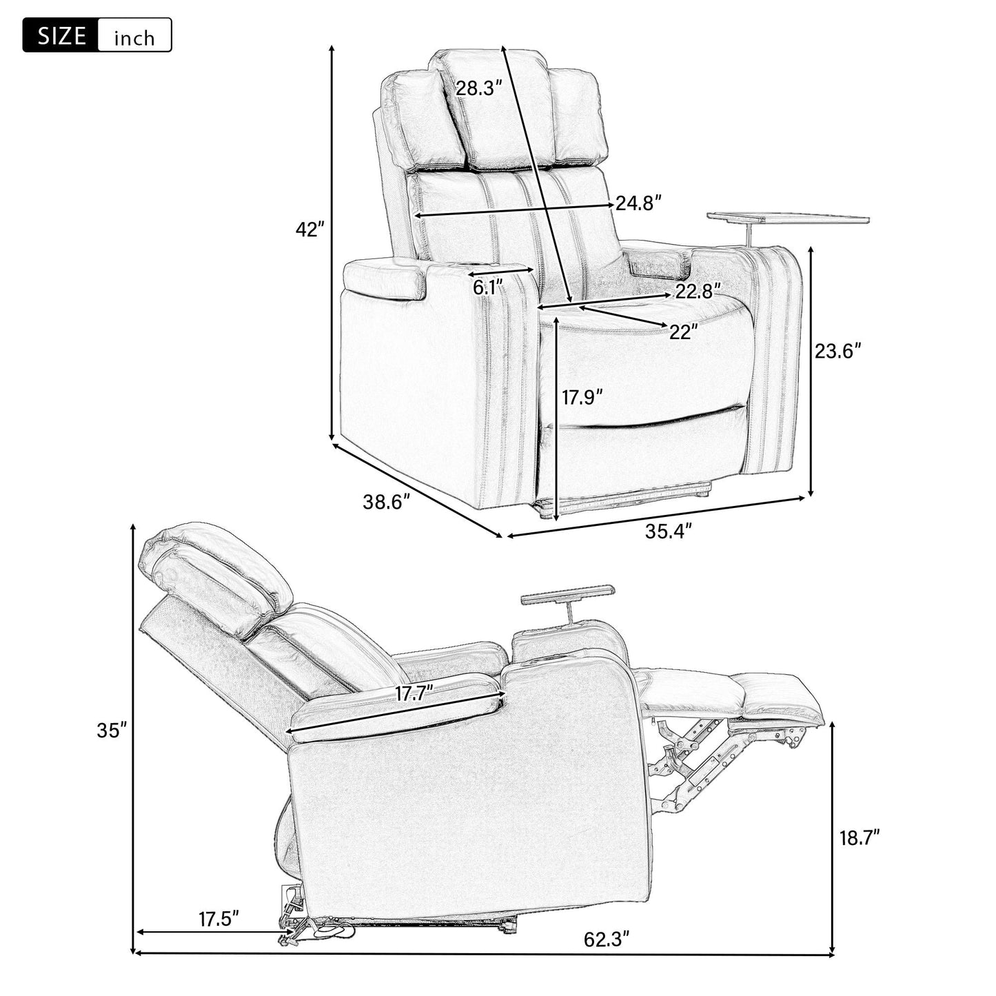 Power Recliner Theater Chair With Cooling Cup Holder, Bluetooth Speaker, LED Lights, USB Ports Hearth and Haven