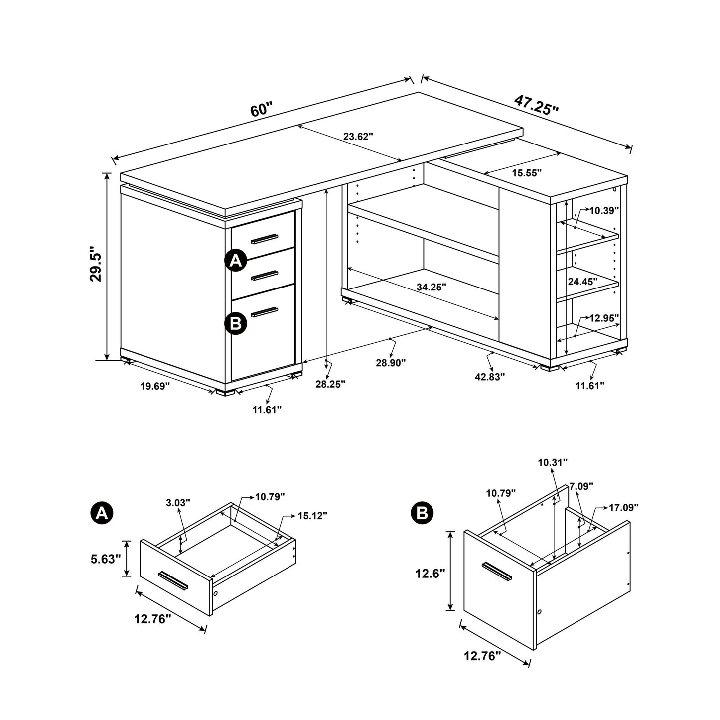 Transitional L Shape Computer Desk With Multiple Storage And Built In File Cabinet Home Essentials