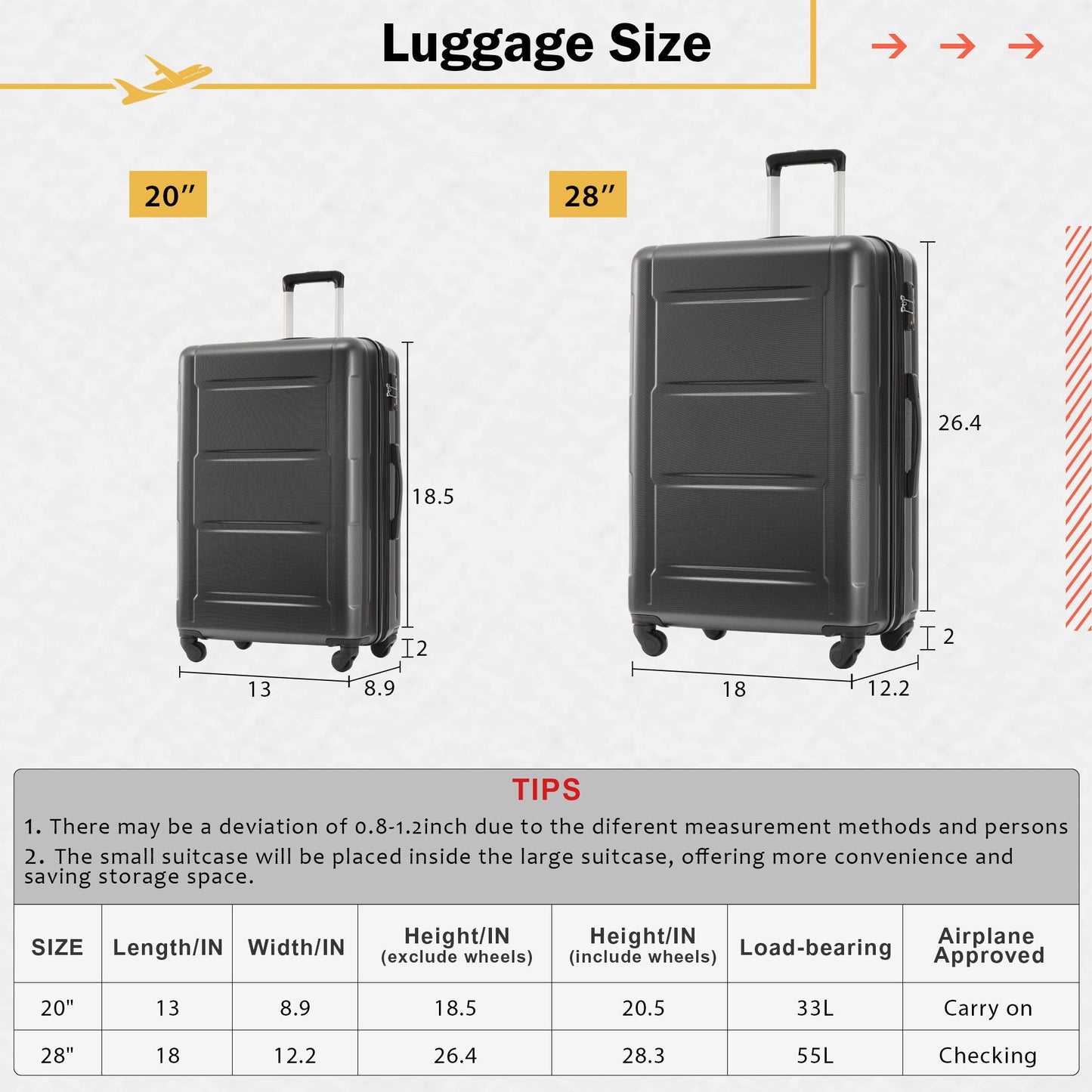 2 Piece Luggage Set With Bags Expanable Spinner Wheels ABS Lightweight Suitcase With Tsa Lock 20" / 28" Daily Nest