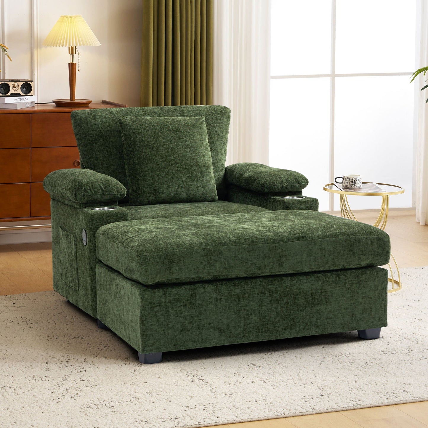 Modern Oversized Chair With Ottoman, Cupholders And USB Charging Ports Home Essentials