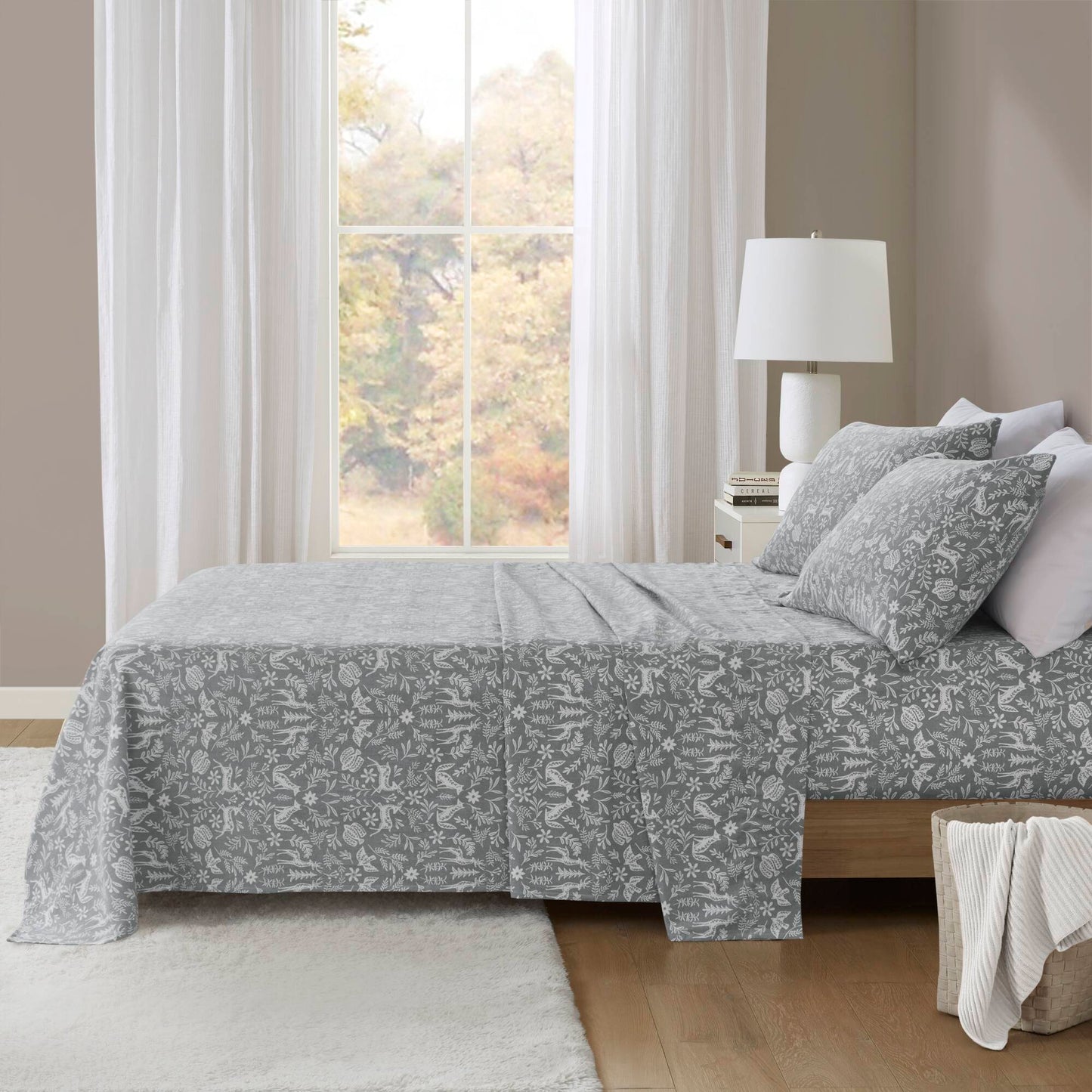 Cozy Cotton Flannel - California King Printed Sheet Set - Sage Winter Fauna True North by Sleep Philosophy