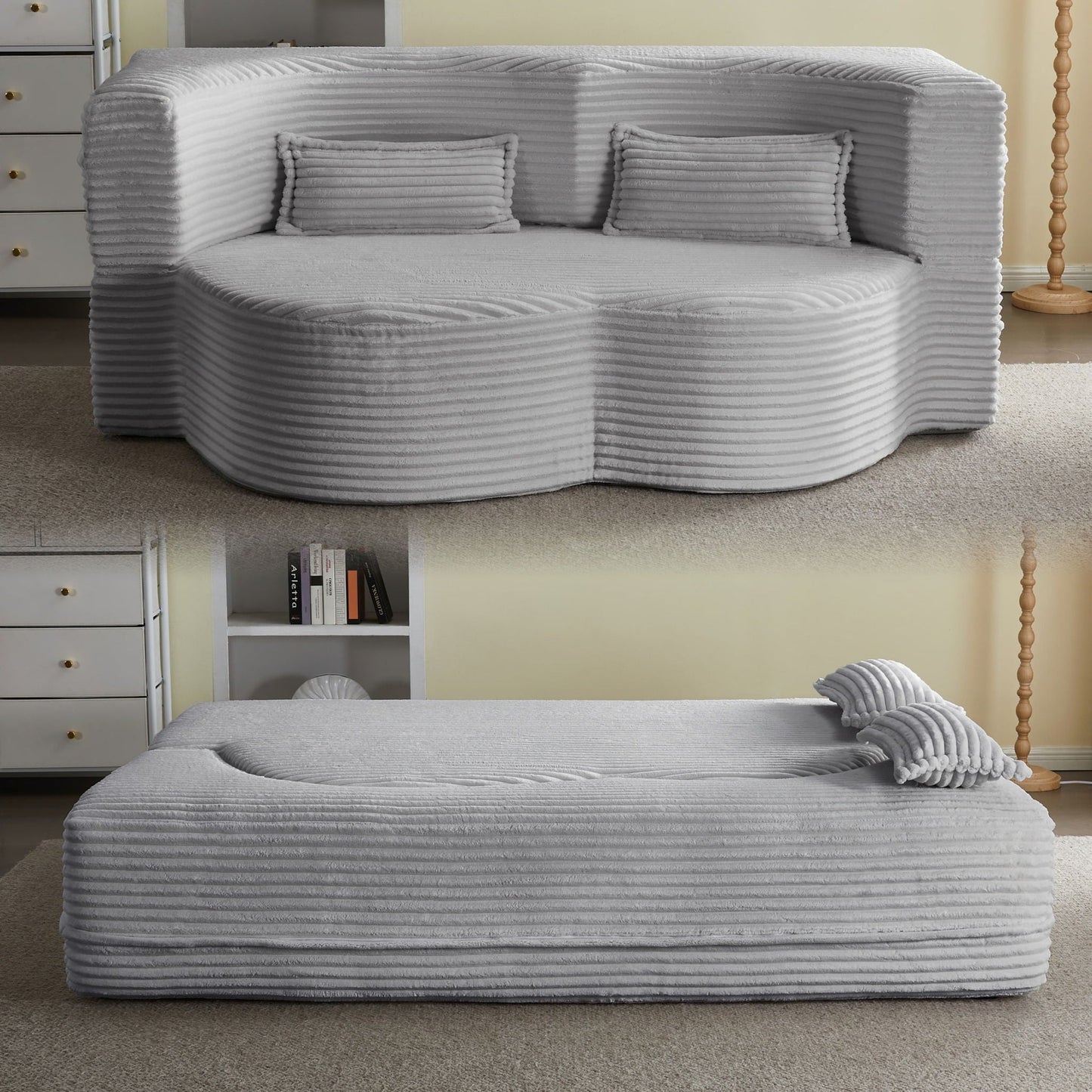 Floor Convertible Sleeper Sofa Bed With 2 Pillows Home Essentials