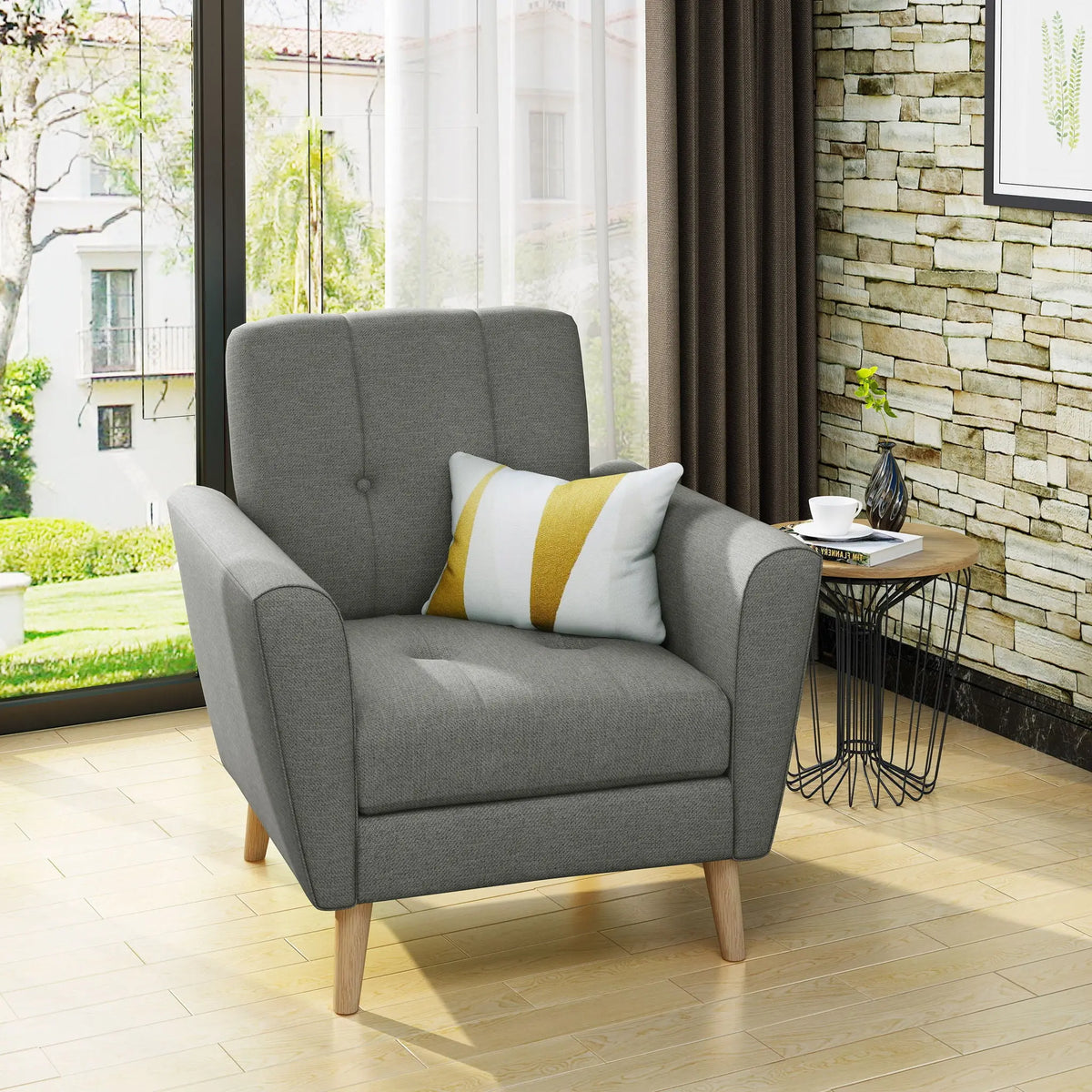 Fabric Channel Stitch Club Chair With Tufted Back - Gray Noble House