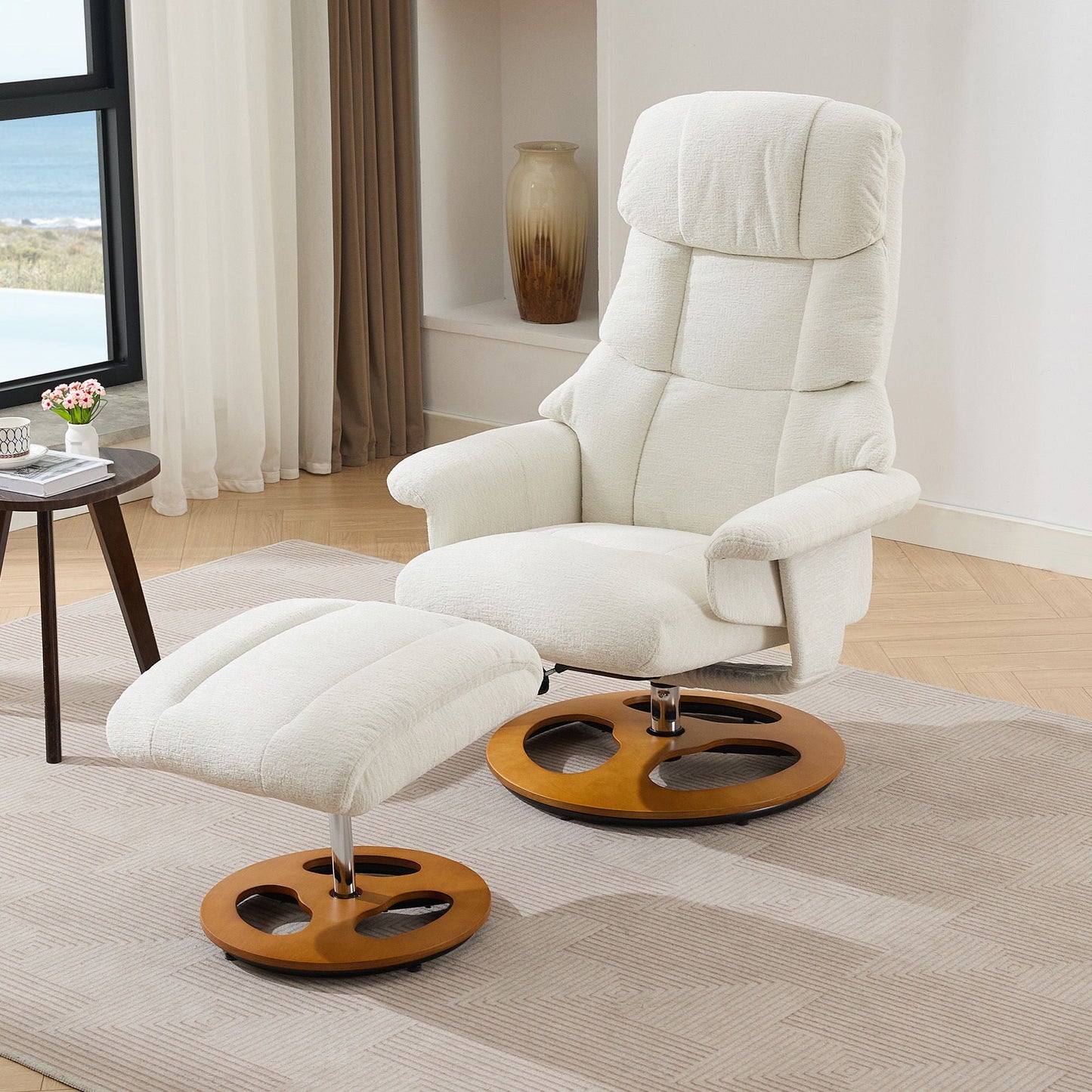 Ergonomic Recliner Chair With Ottoman, Modern 360° Swivel With Footstool Home Essentials