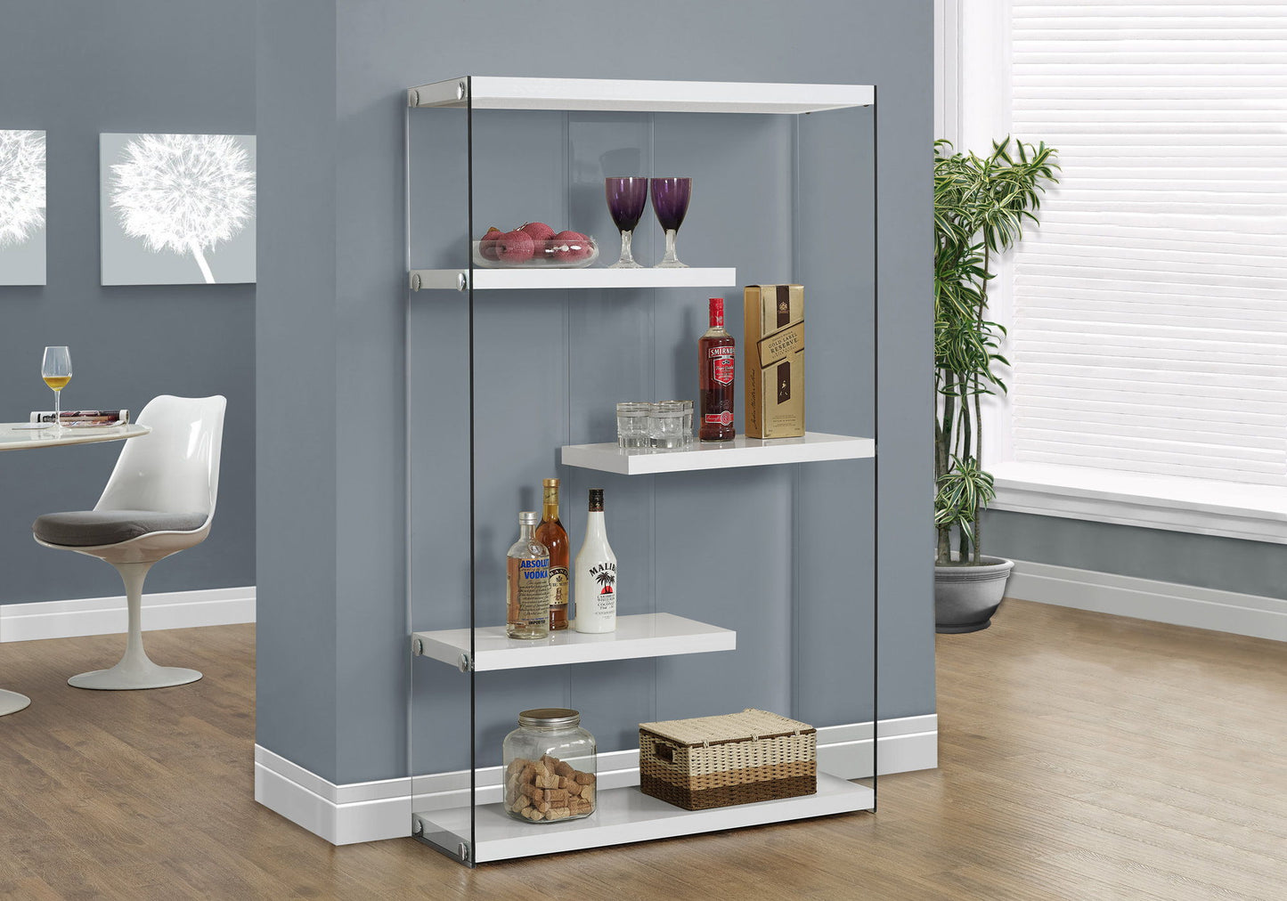 Bookshelf, Bookcase, Etagere, 5 Tier, Office, Glossy Contemporary & Modern - White 8th Street