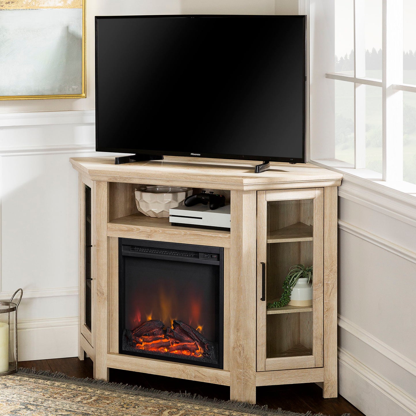 Classic Glass Door Fireplace TV Stand For Tvs Up To 55" Walker Edison