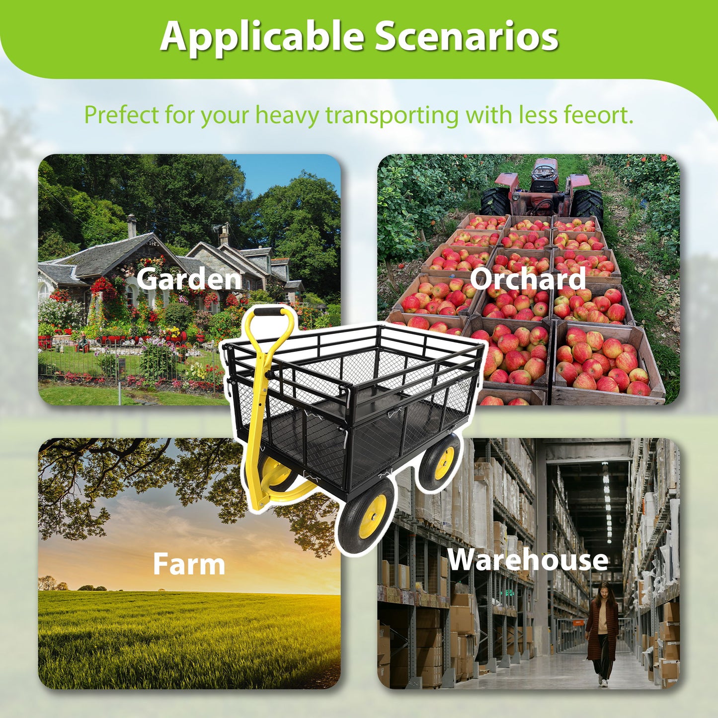 Steel Garden Cart, Heavy Duty 1400 Lbs Capacity, With Removable Mesh Sides To Convert Into Flatbed, Utility Metal Wagon With 2-In-1 Handle And 16 In Tires, Perfect For Garden, Farm, Yard - Black Daily Nest