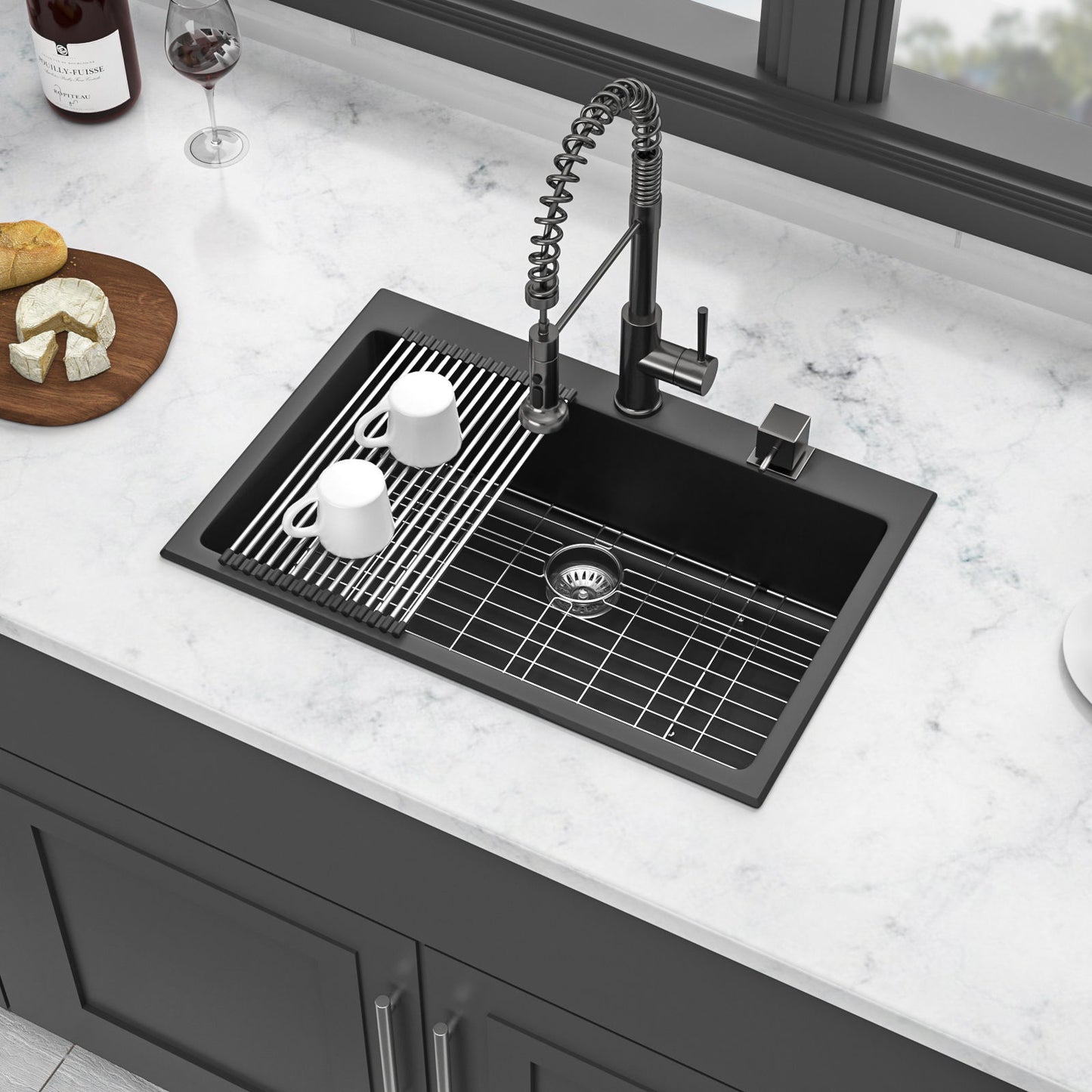 Quartz Kitchen Sink, Granite Composite, Drop In Sink With Durable Design Daily Nest