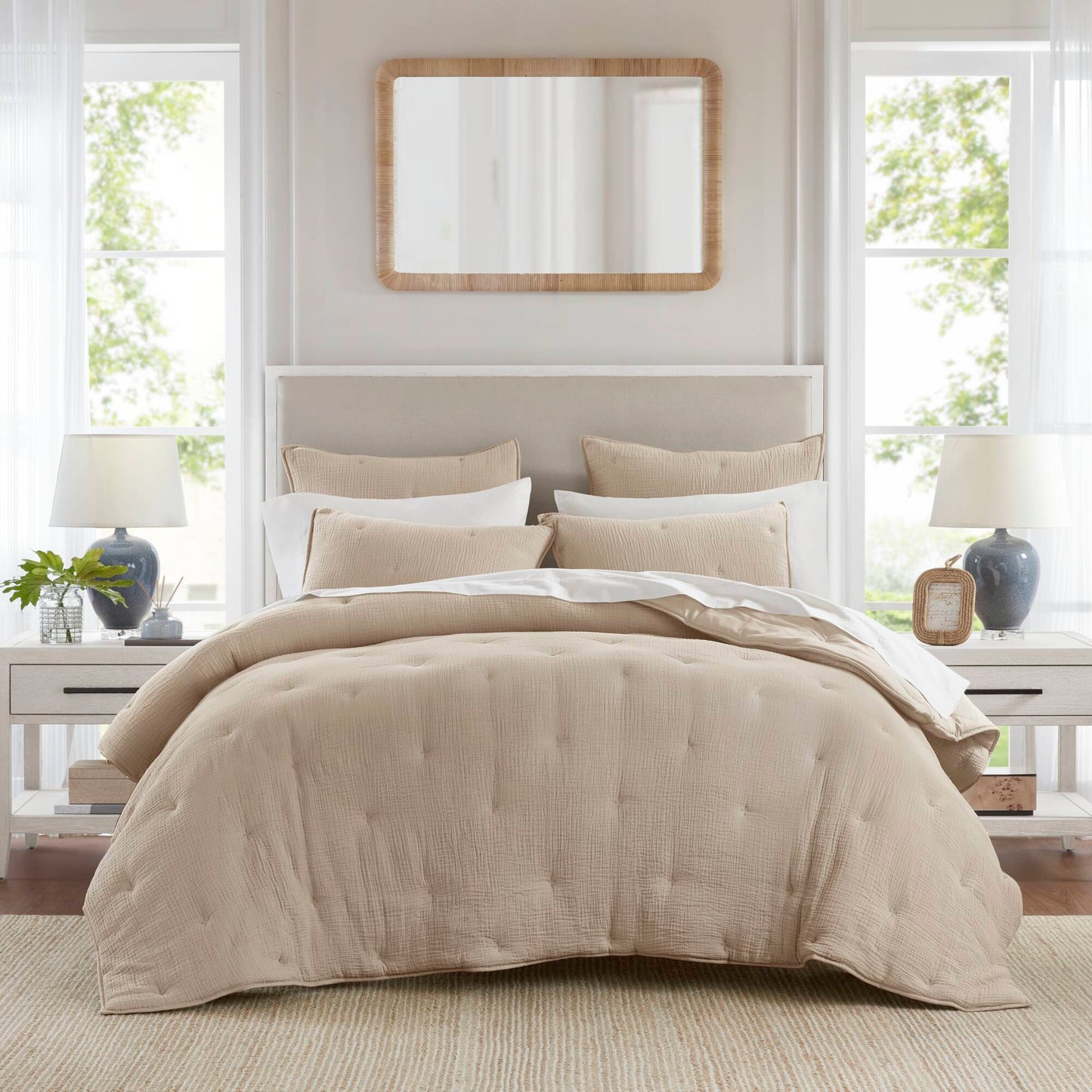Breeze - King Cotton Gauze Embroidered Quilt Set - Taupe Harbor House Blue