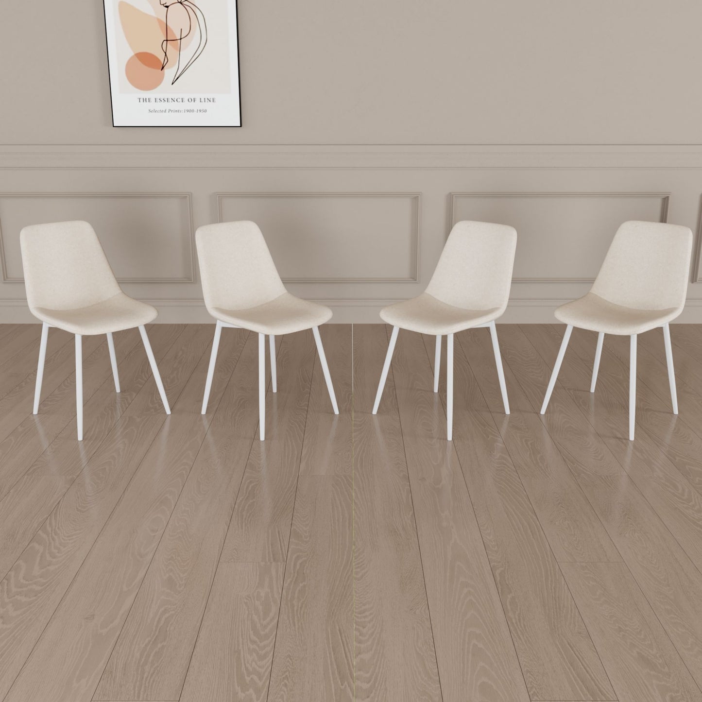 Modern Kitchen Dining Chairs (Set of 4) With Linen Padding And Sturdy Metal Legs - Beige Home Essentials