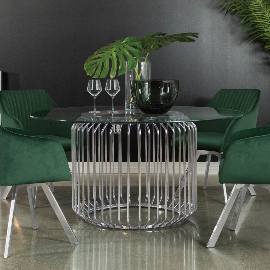 Veena - Round Glass Top Metal Dining Table - Chrome Coaster Fine Furniture