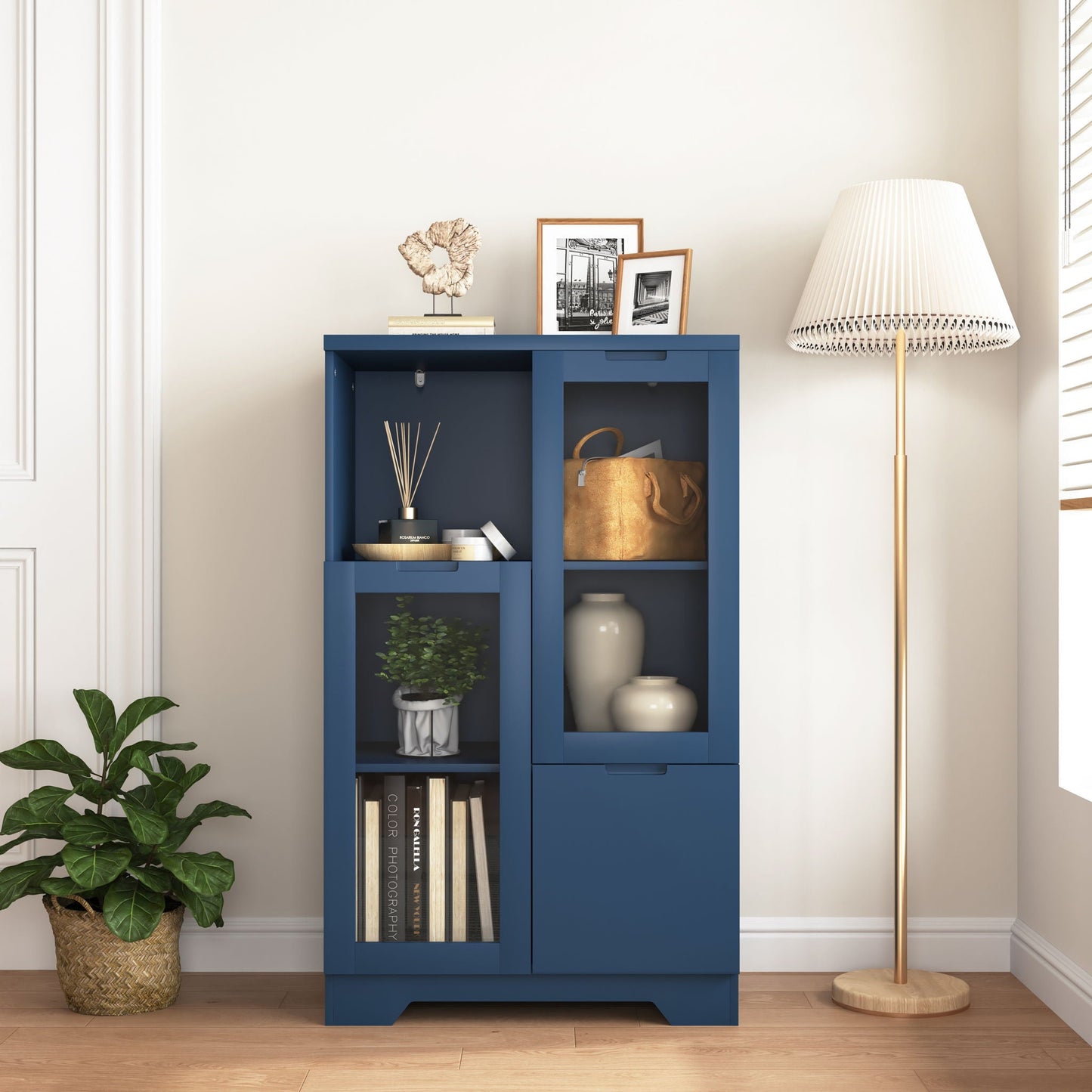 Modern Cabinet With Glass Doors And Drawer Home Essentials