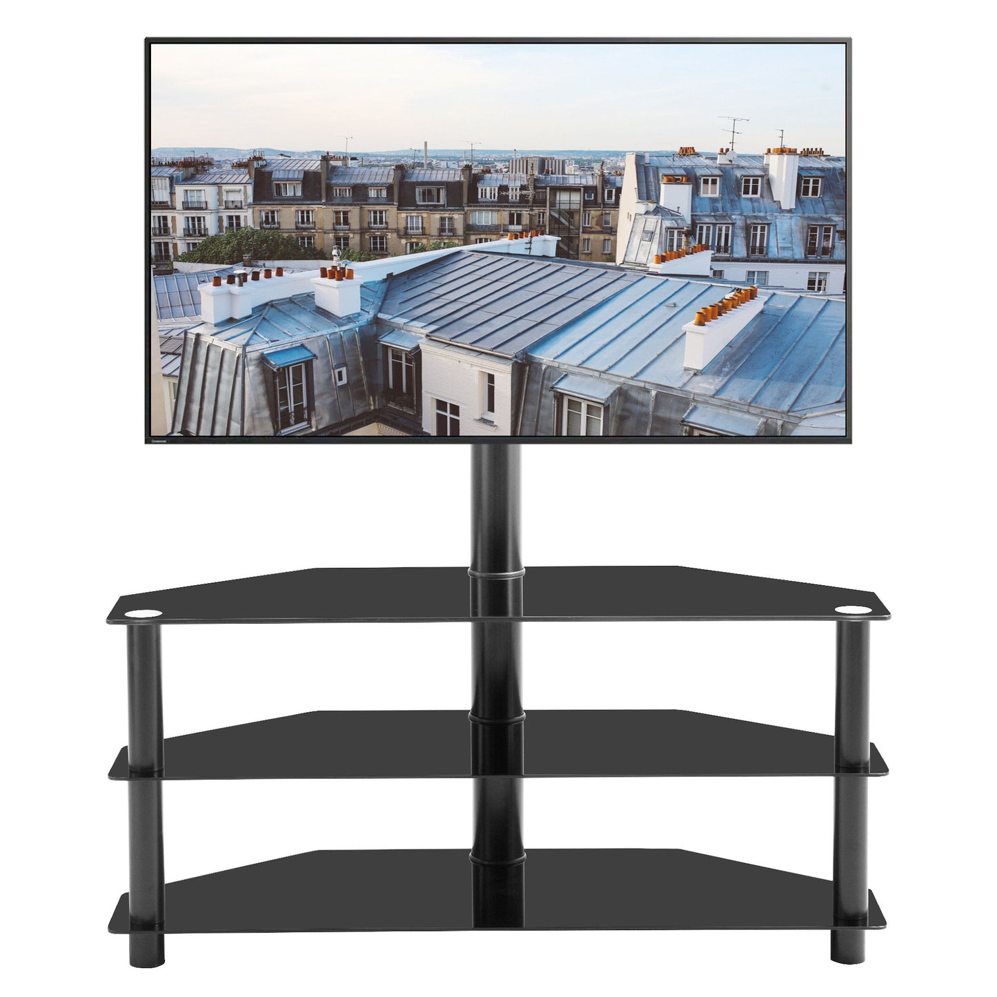 Multi-Function TV Stand Height Adjustable Bracket Swivel 3 Tier - Black Home Essentials