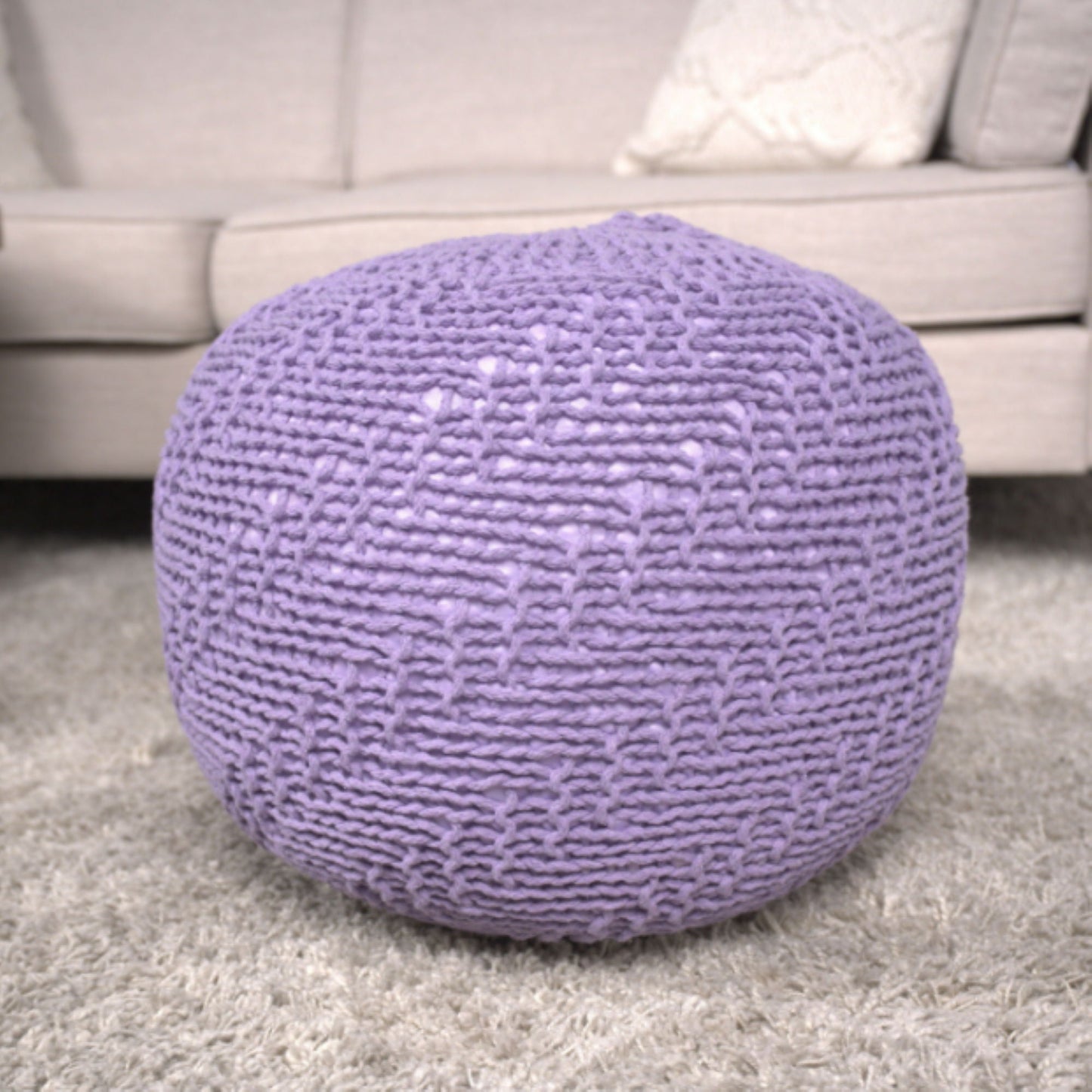 Bordeaux - Knitted Cotton Round Pouf Ottoman Home Essentials
