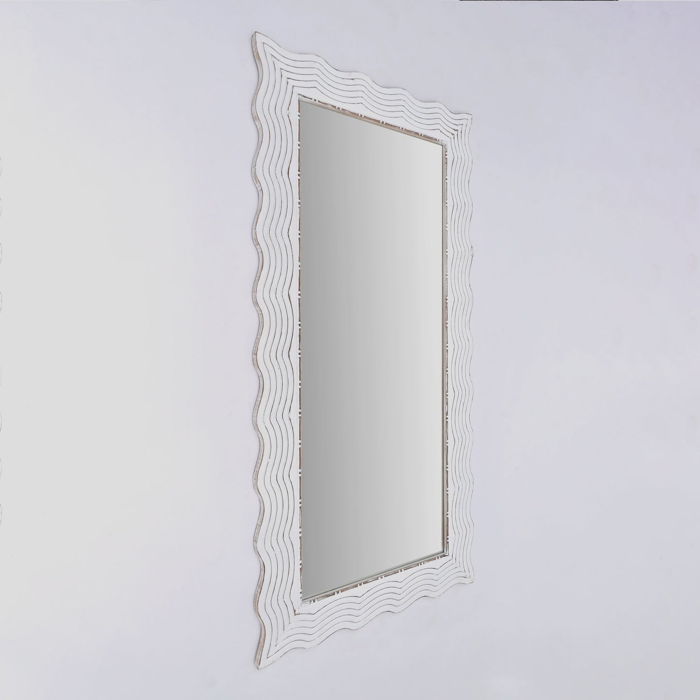 Handcarved Wave Design Rectangle Mirror Accent Enhancing Space - Antique White Daily Nest