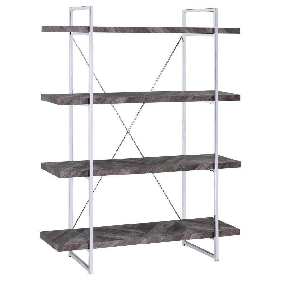 Grimma - 4-Shelf Bookshelf - Rustic Gray And Chrome CoasterEssence