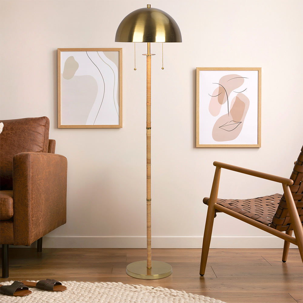 Allure - 2 Light Floor Lamp, Gold, Natural Tube, Double On / Off Pull Chain - Gold / Rattan Ashcroft Furniture