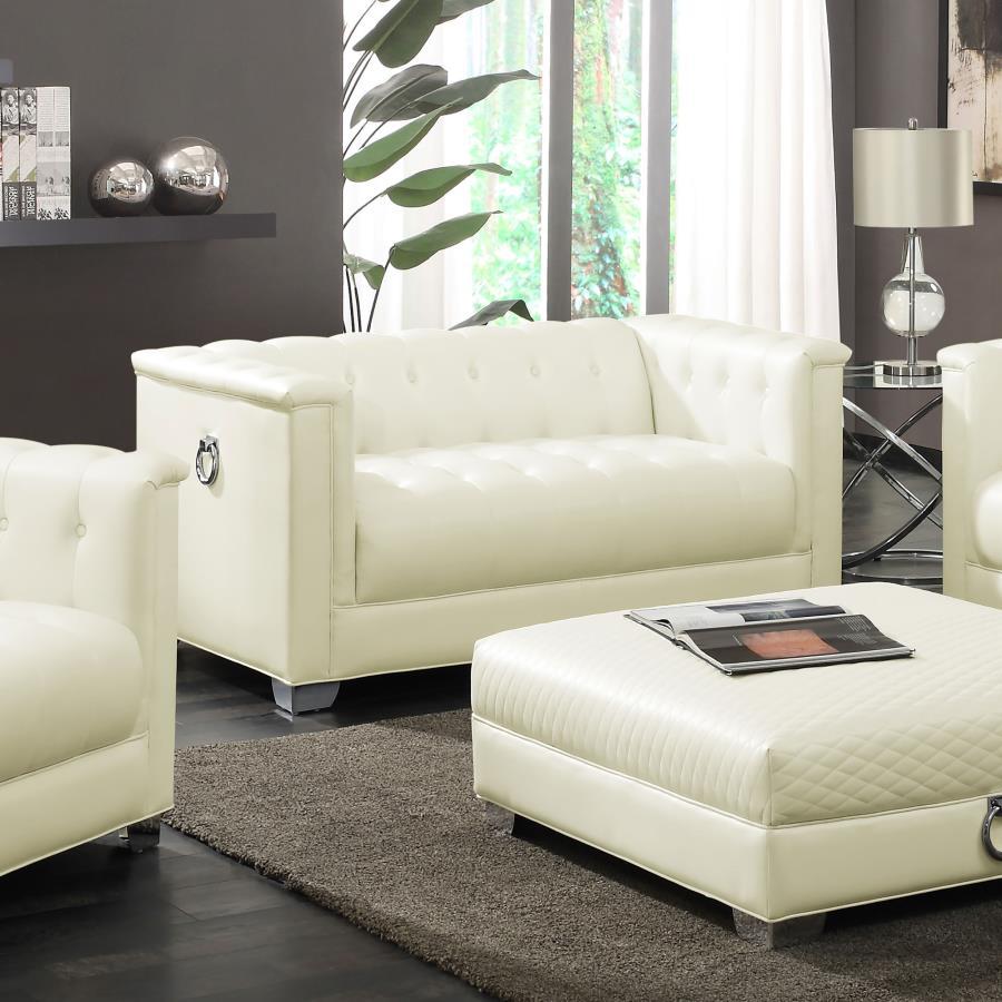 Chaviano - Upholstered Track Arm Loveseat - Pearl White CoasterElevations