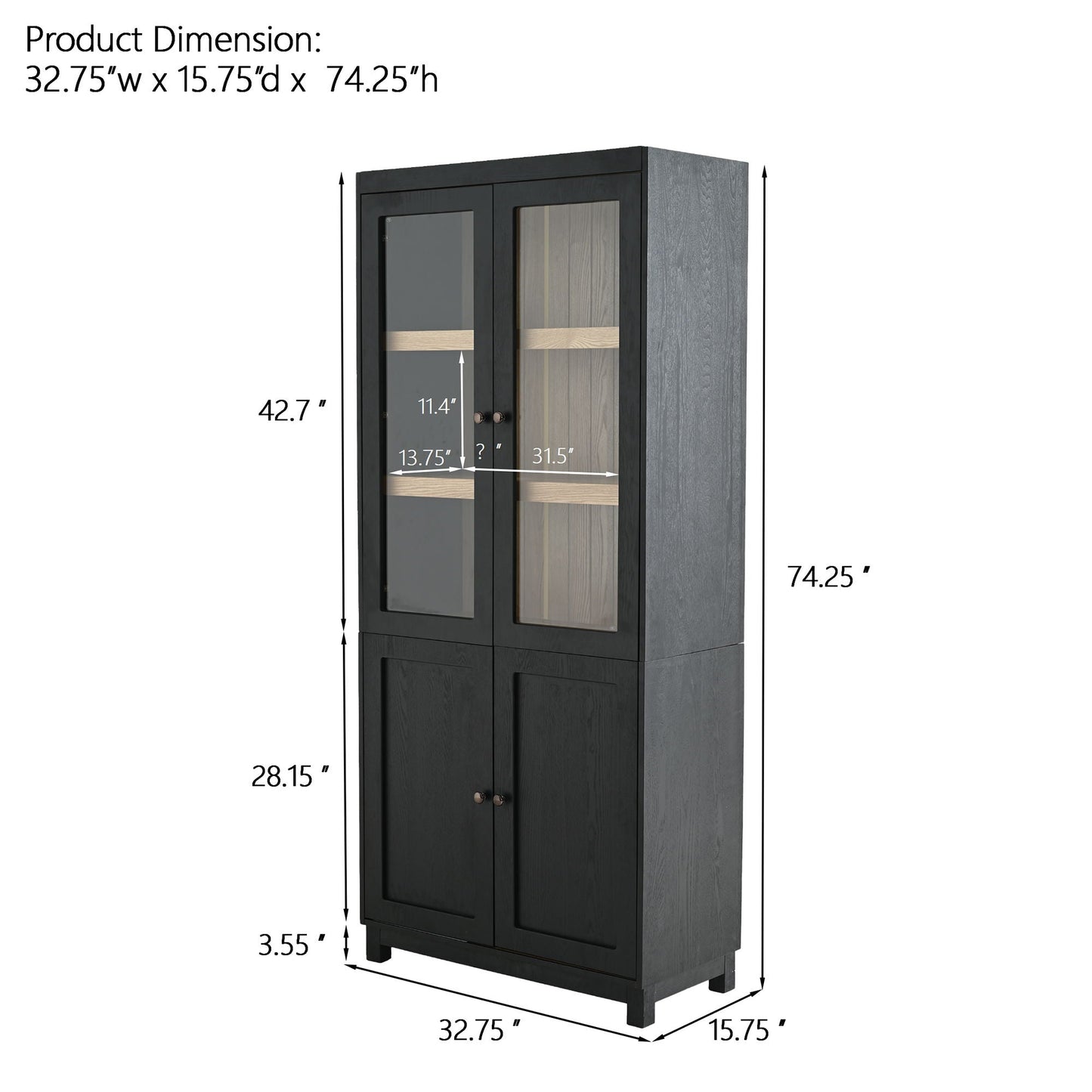 Mid Century Modern Style Tall Display Cabinet With Glass Doors For Collectibles - Black Hearth and Haven