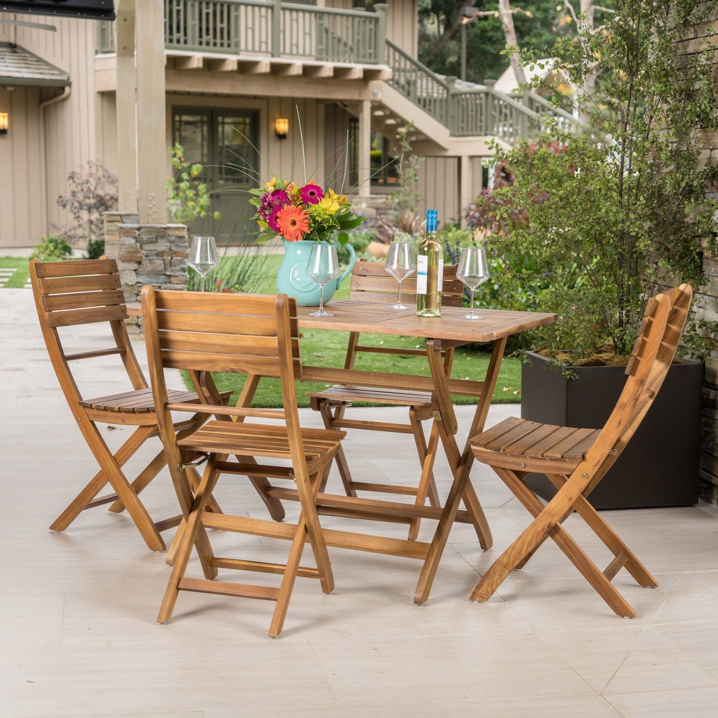 Natural 5 Piece Wood Outdoor Patio Dining Set - Natural Stained Noble House