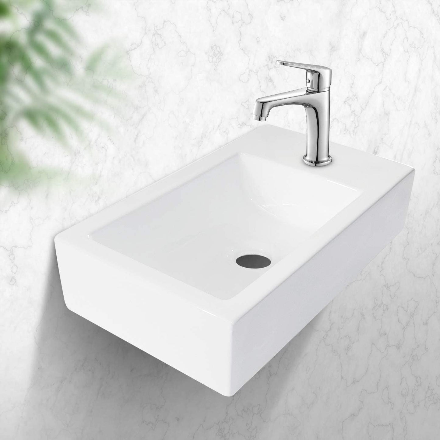 Modern Ceramic Rectangle Wall Mount Bathroom Sink With Single Faucet Hole Daily Nest