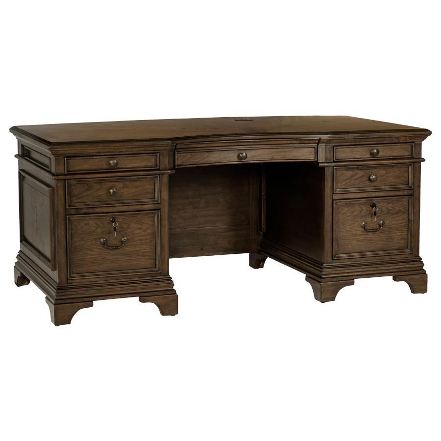 Hartshill - 7-Drawer Executive Desk - Burnished Oak CoasterElevations