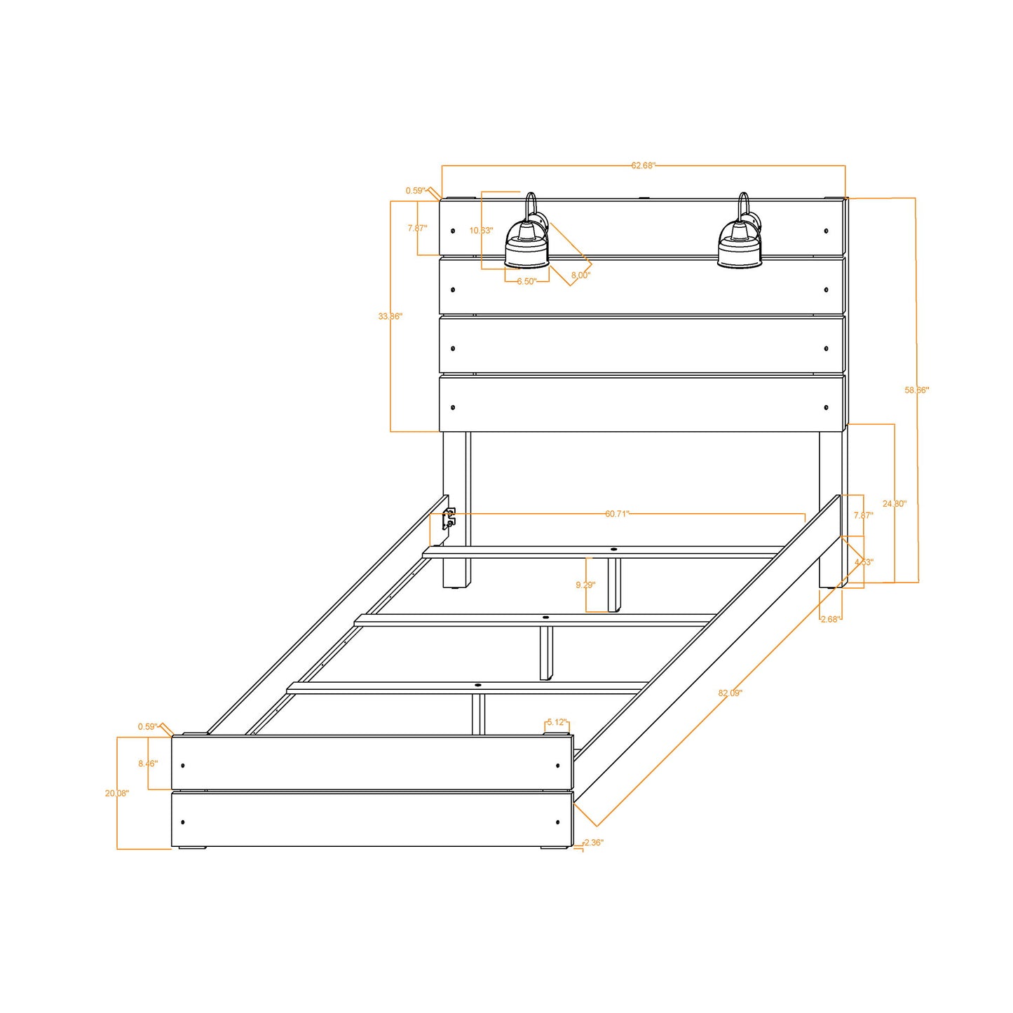 Monica - Bed With Panel Style And Slat Headboard