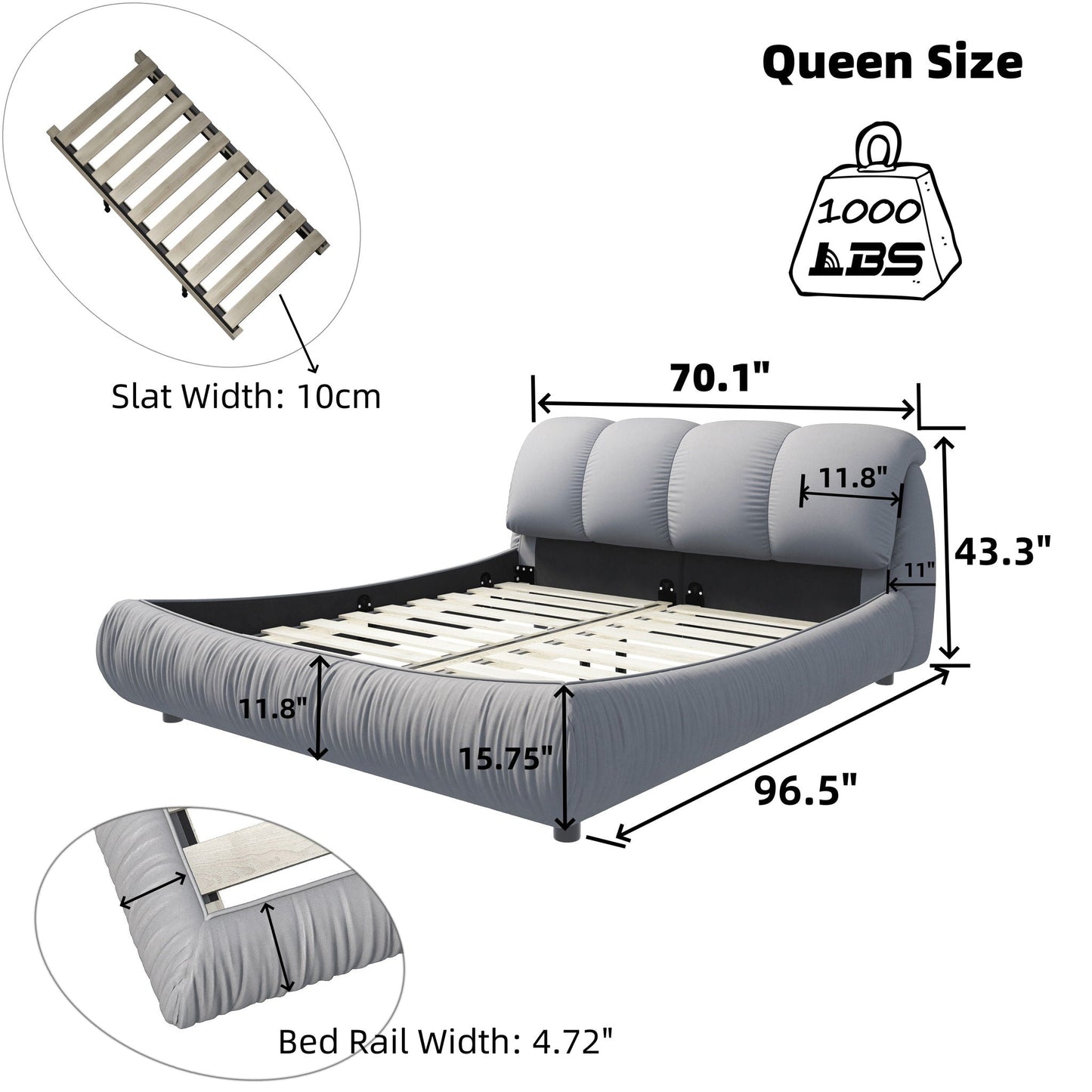 Luxury Upholstered Platform Bed With Oversized Padded Backrest And Solid Wood Frame Home Essentials
