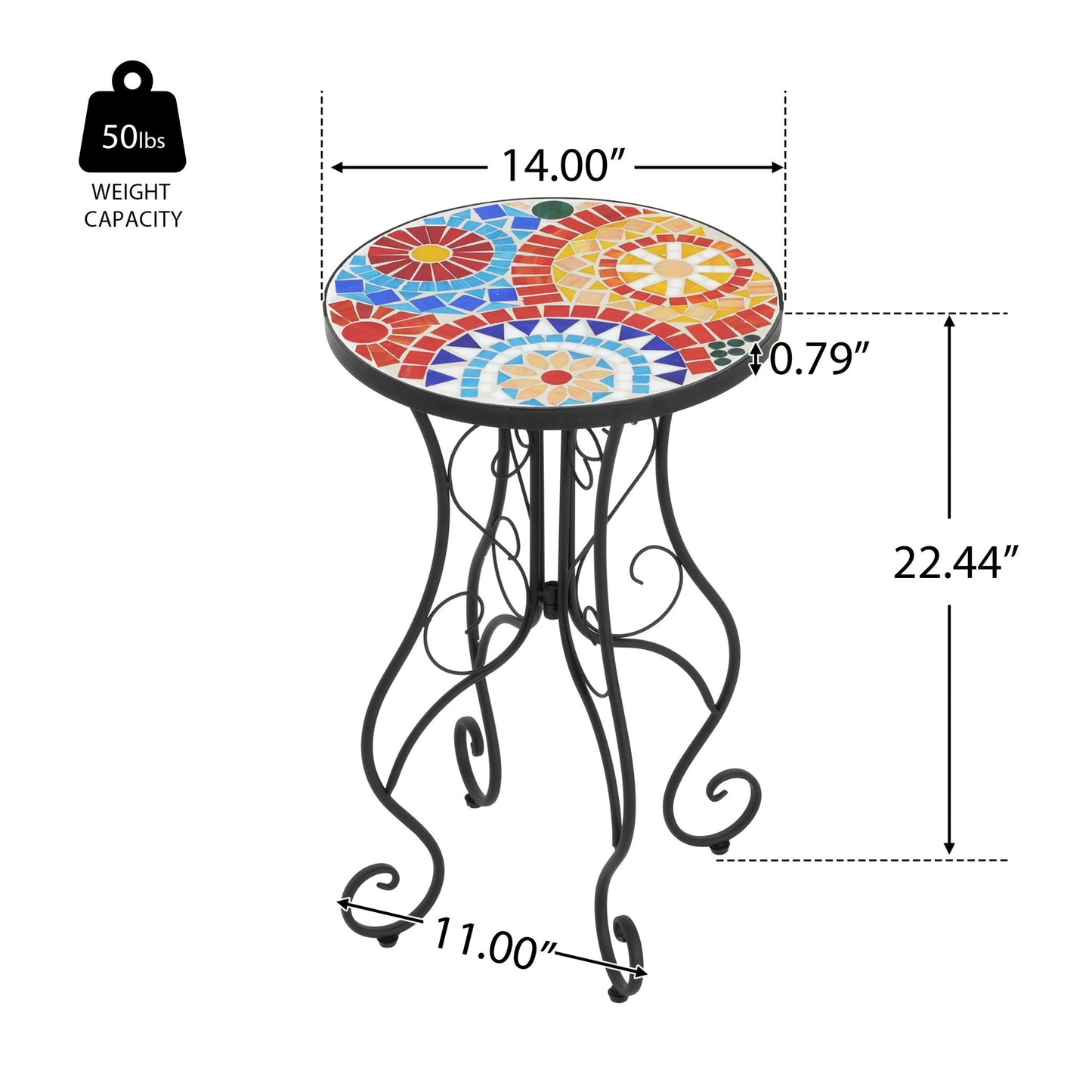 Colorful Outdoor Side Table With Ceramic Tile Top Noble House