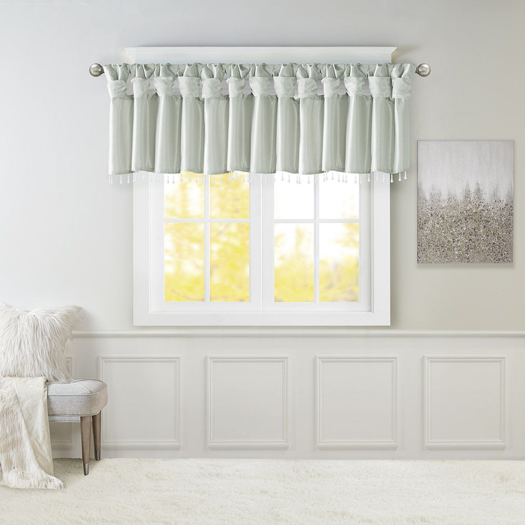 Emilia - Lightweight Valance With Beads - Dusty Aqua Madison Park