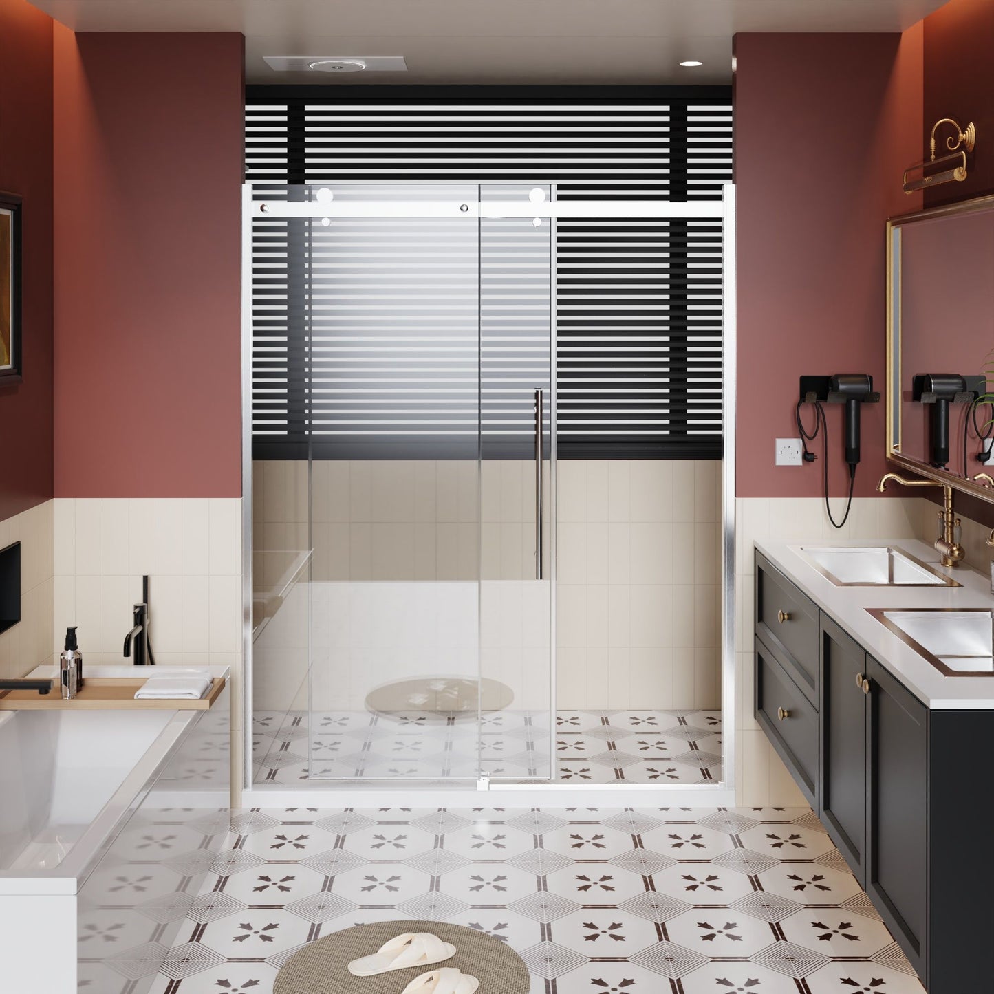Frameless Shower Door Single Sliding, Adjustable Zinc Roller Rail - Chrome Daily Nest