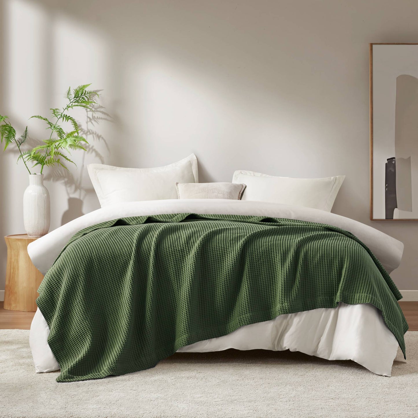 Waffle Weave - Full/Queen Cotton Blanket - Olive Green Madison Park