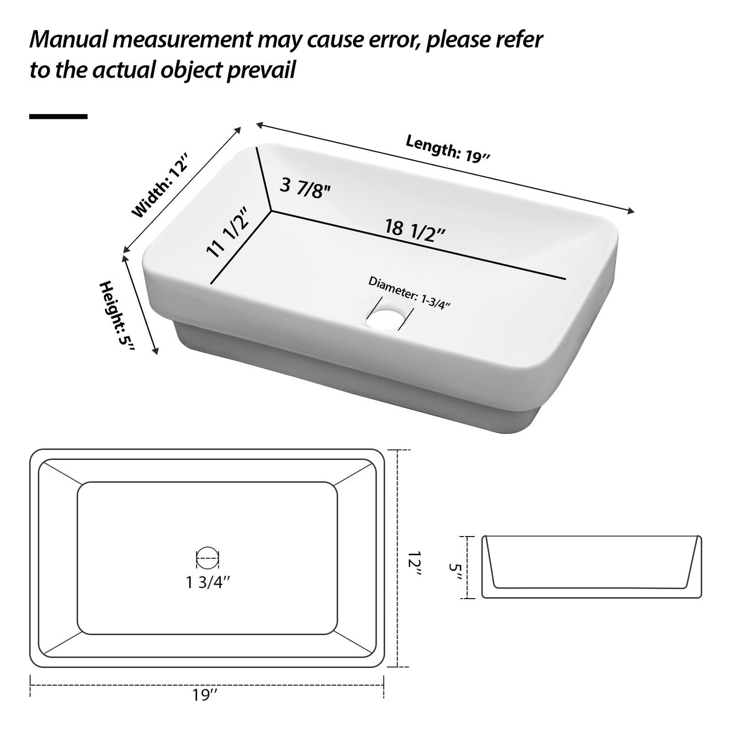Semi Recessed Bathroom Sink With Countertop Vessel Design, 19" X 12" - White Daily Nest