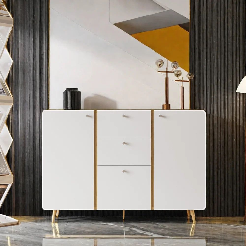 Sideboard Buffet Cabinet With 3 Drawers & 2 Doors, Buffet Cabinet With Adjustable Shelves For For Living Room Dining Room Hallway, Kitchen - White Home Essentials