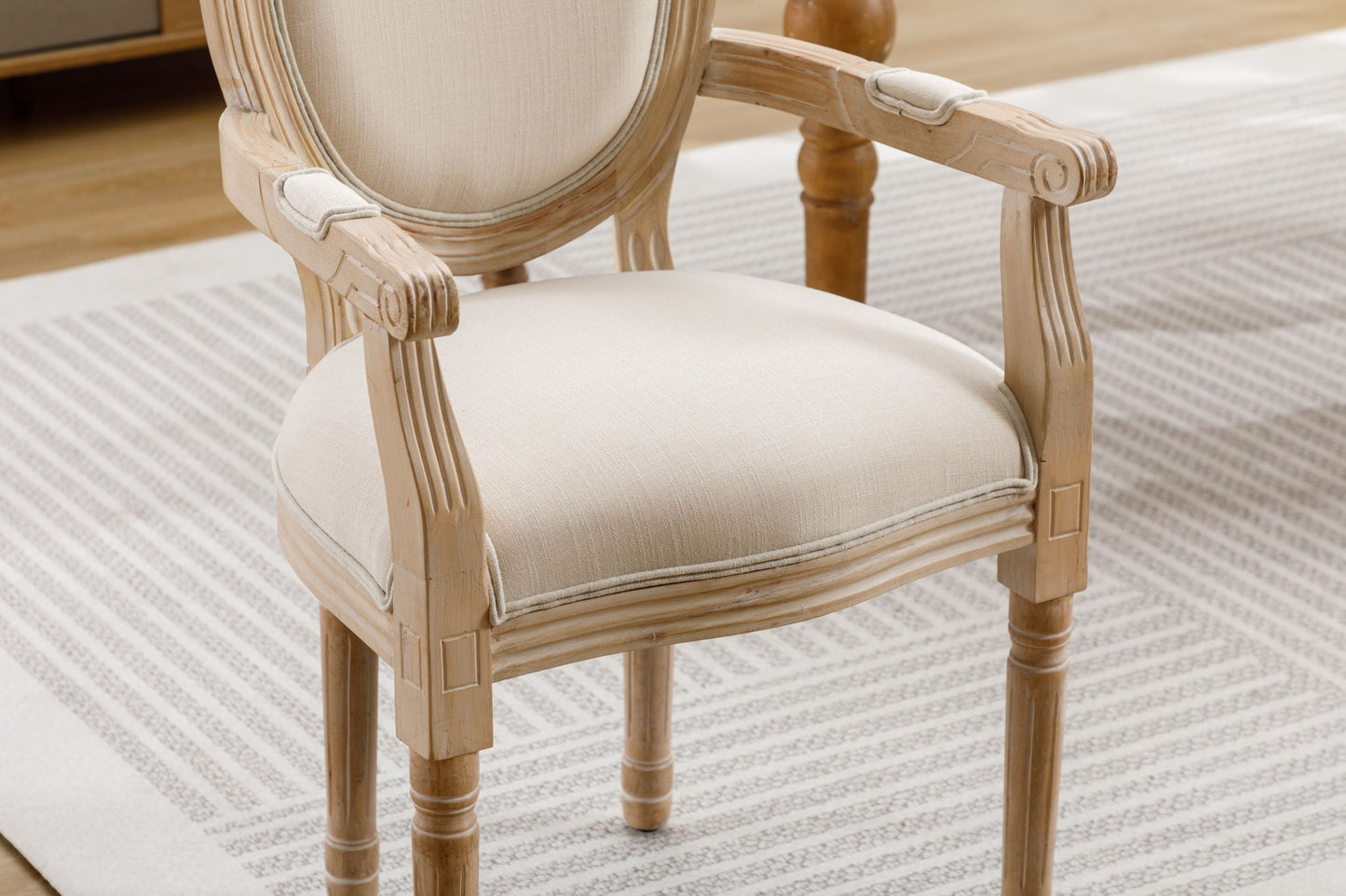 French Vintage Upholstered Fabric Dining Armchair (Set of 2) Home Essentials