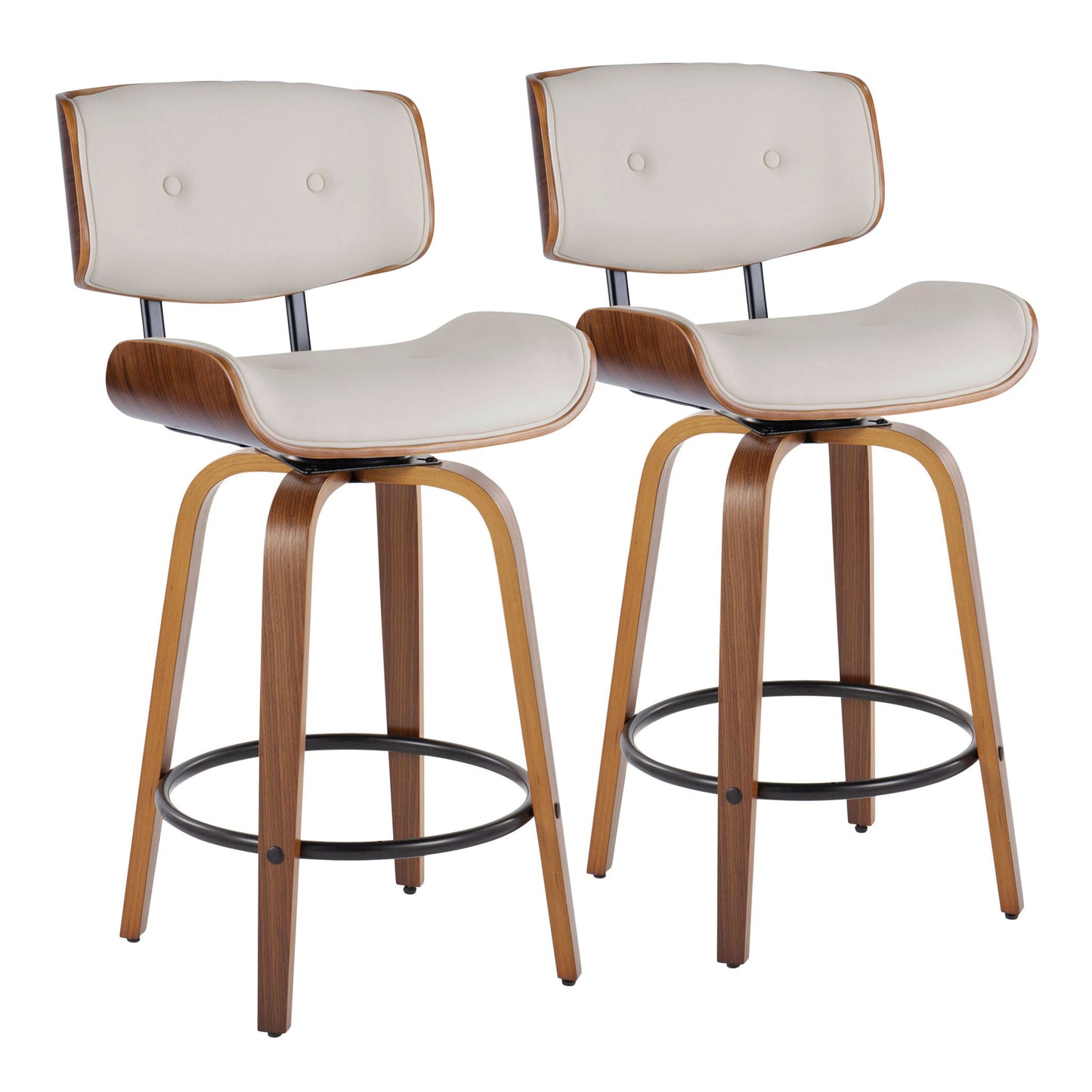 Lombardi - Mid-Century Modern Fixed Height Counter Stool With Swivel With Round Footrest (Set of 2) Lumi Source