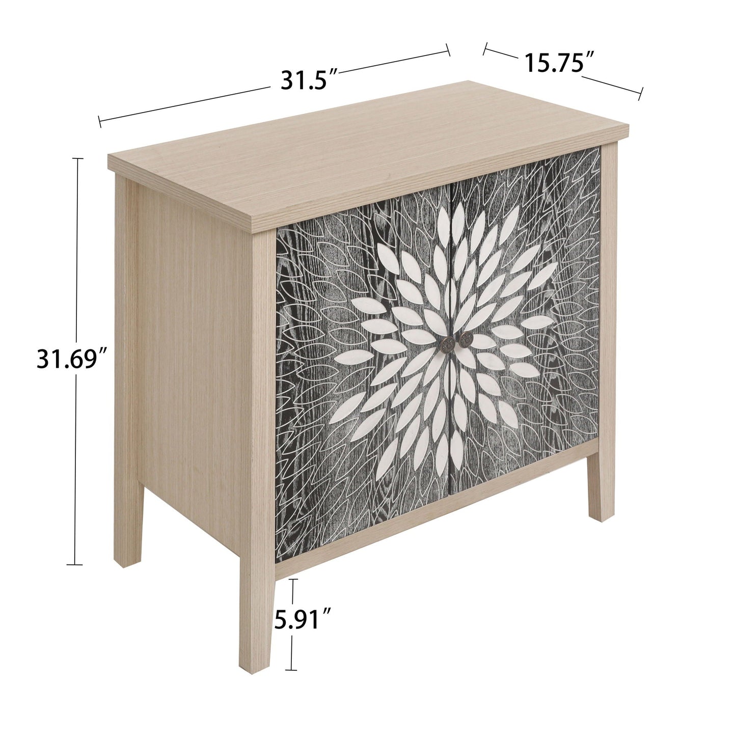 2 Door Carved Storage Cabinet With Adjustable Shelf, Accent Furniture Home Essentials