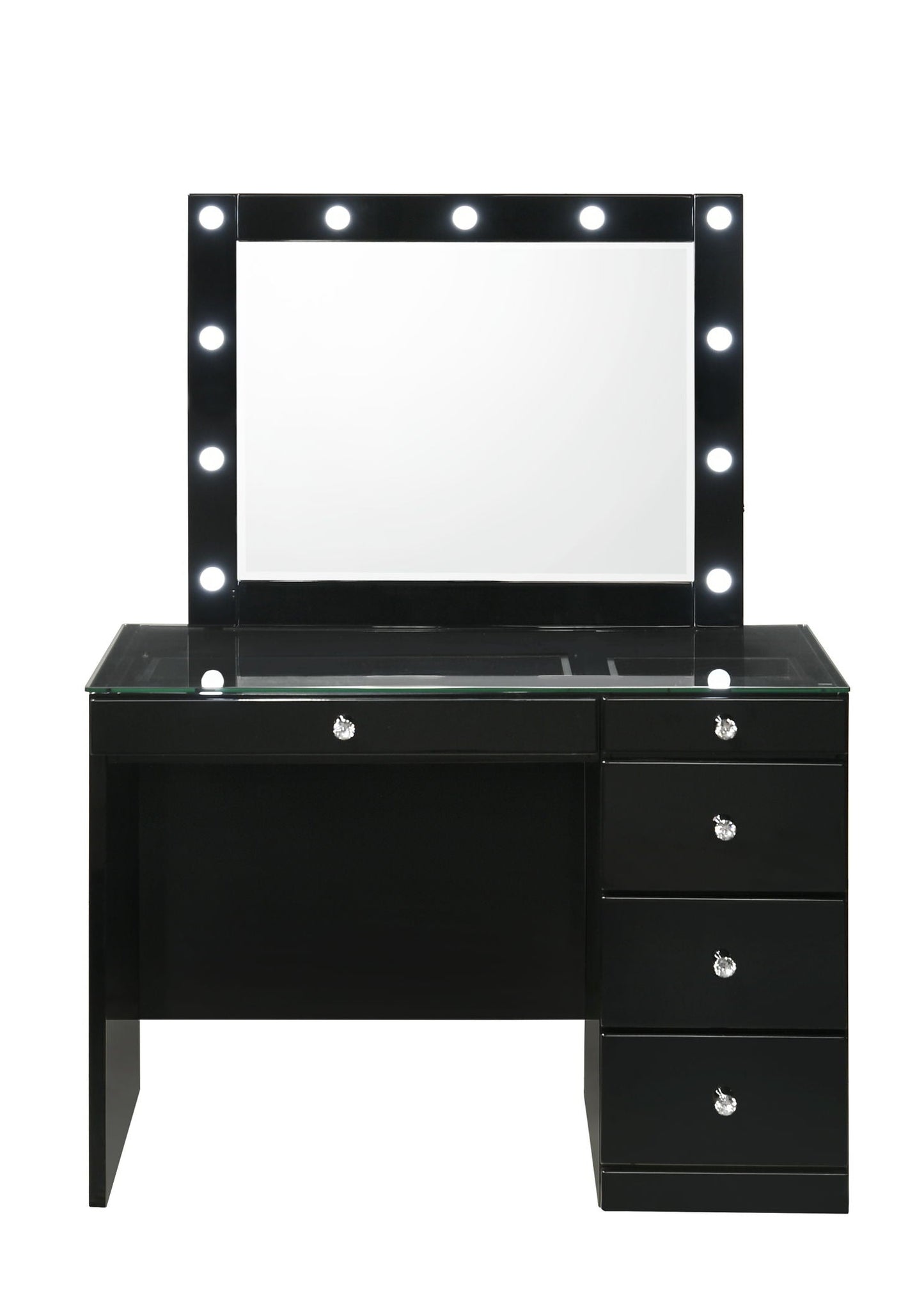 Morgan - Vanity Desk With Glass Top, Led Mirror & Stool Crown Mark