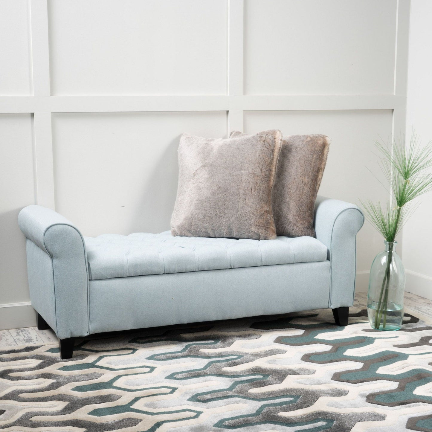 Hayes - Contemporary Armed Storage Bench With Rolled Arms And Button Tufting Noble House