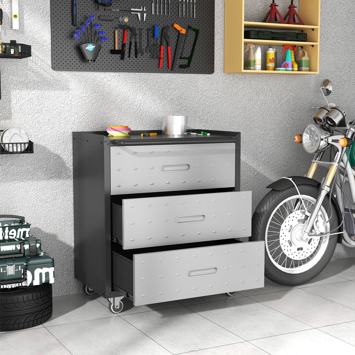 Heavy Duty Metal Storage Cabinet With Wheels 3 Drawer Tool Cabinet For Garage, Office, And Home Organizer Solutions Daily Nest