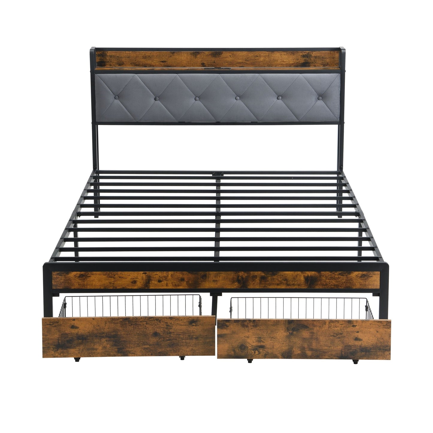 Modern Bed Frame With LED Lights, Upholstered Headboard, USB Charging Home Essentials
