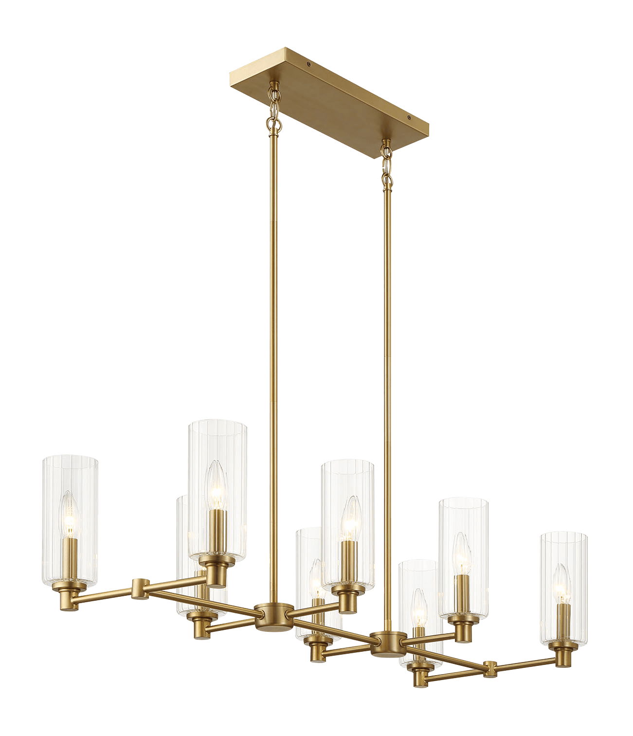 Willow - 8 Lights Island With Clear Ribbed Pendant Lamp Satin - Antique Brass / Clear / Gold Ashcroft Furniture
