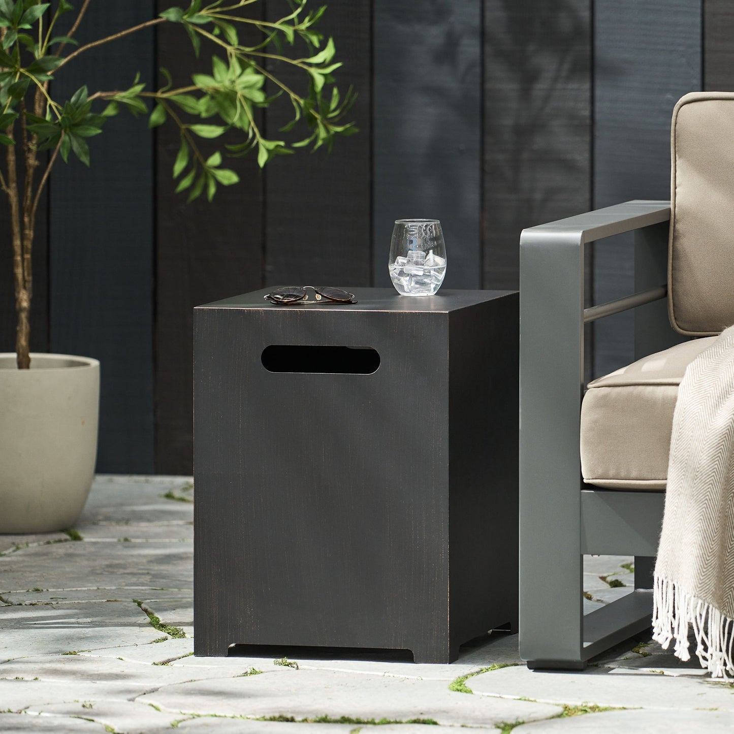 Modern Tank Holder Side Table With Powder Coated Frame Noble House