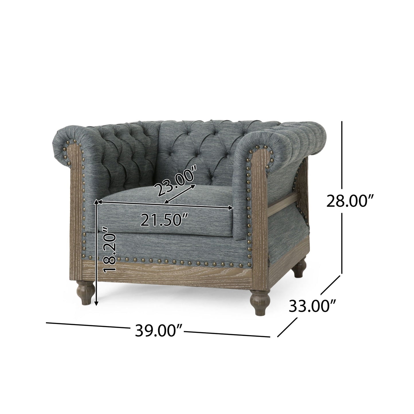 Fabric Upholstered Club Chair With Scrolled Tuxedo Arms - Charcoal Noble House