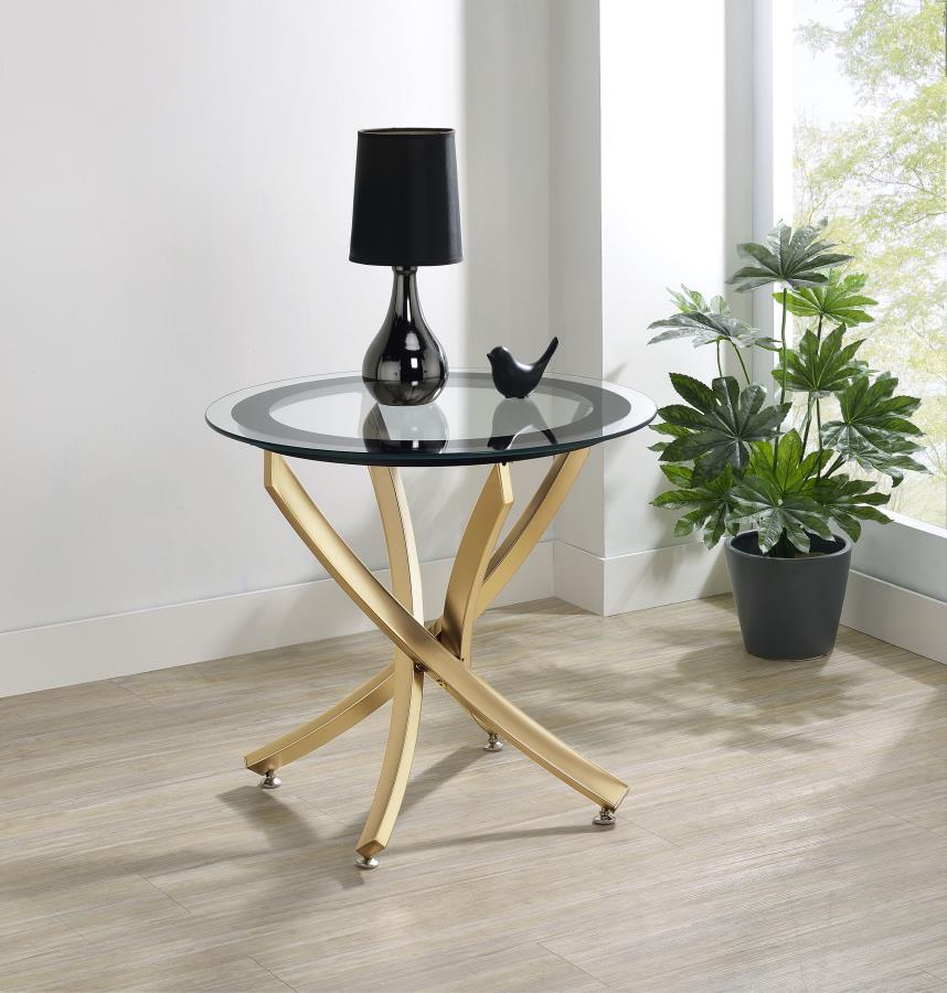 Brooke - Round Glass Top Side End Table Metal Base CoasterEssence